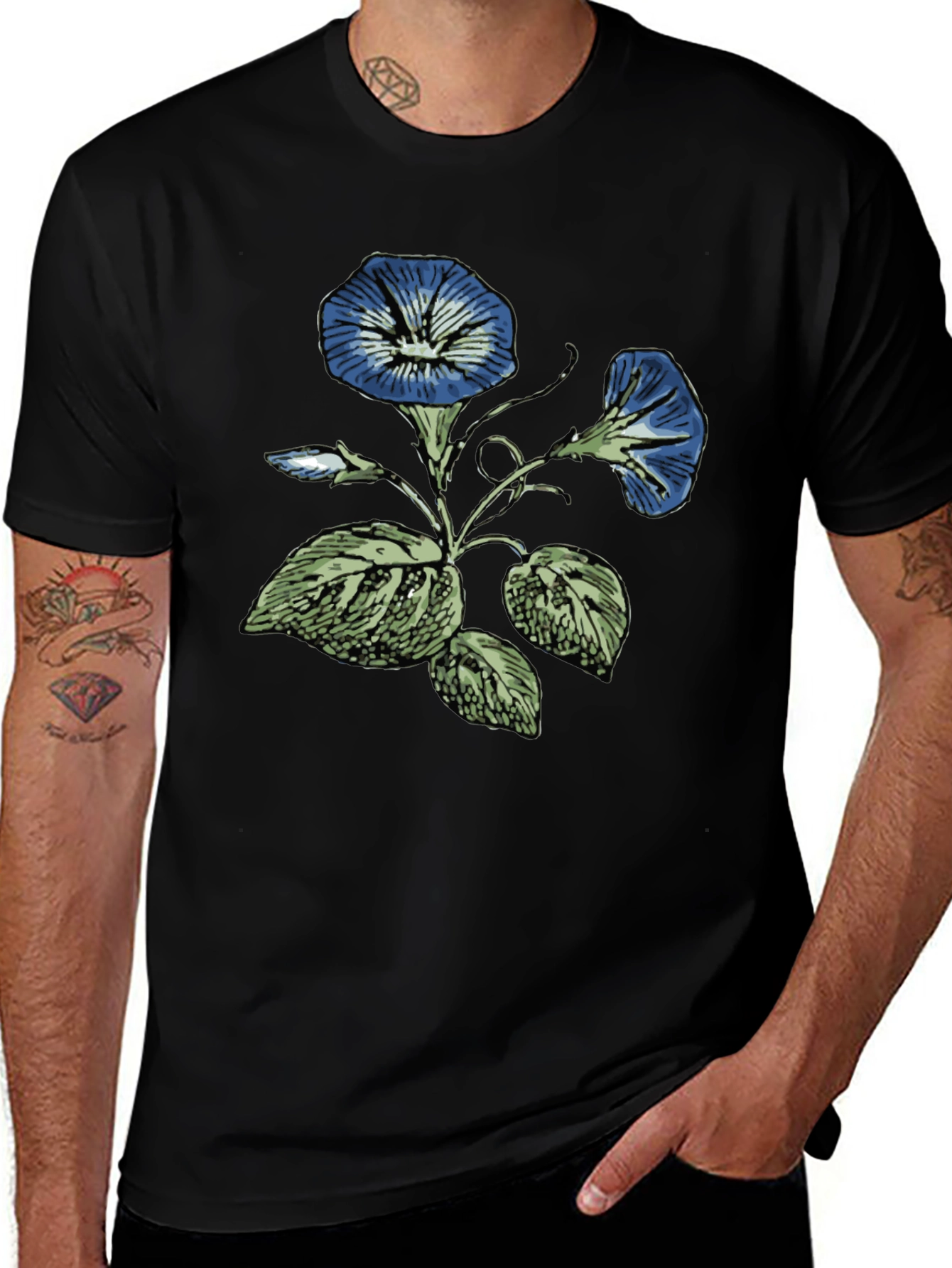 Botanical Blue Flowers Graphic T-Shirt