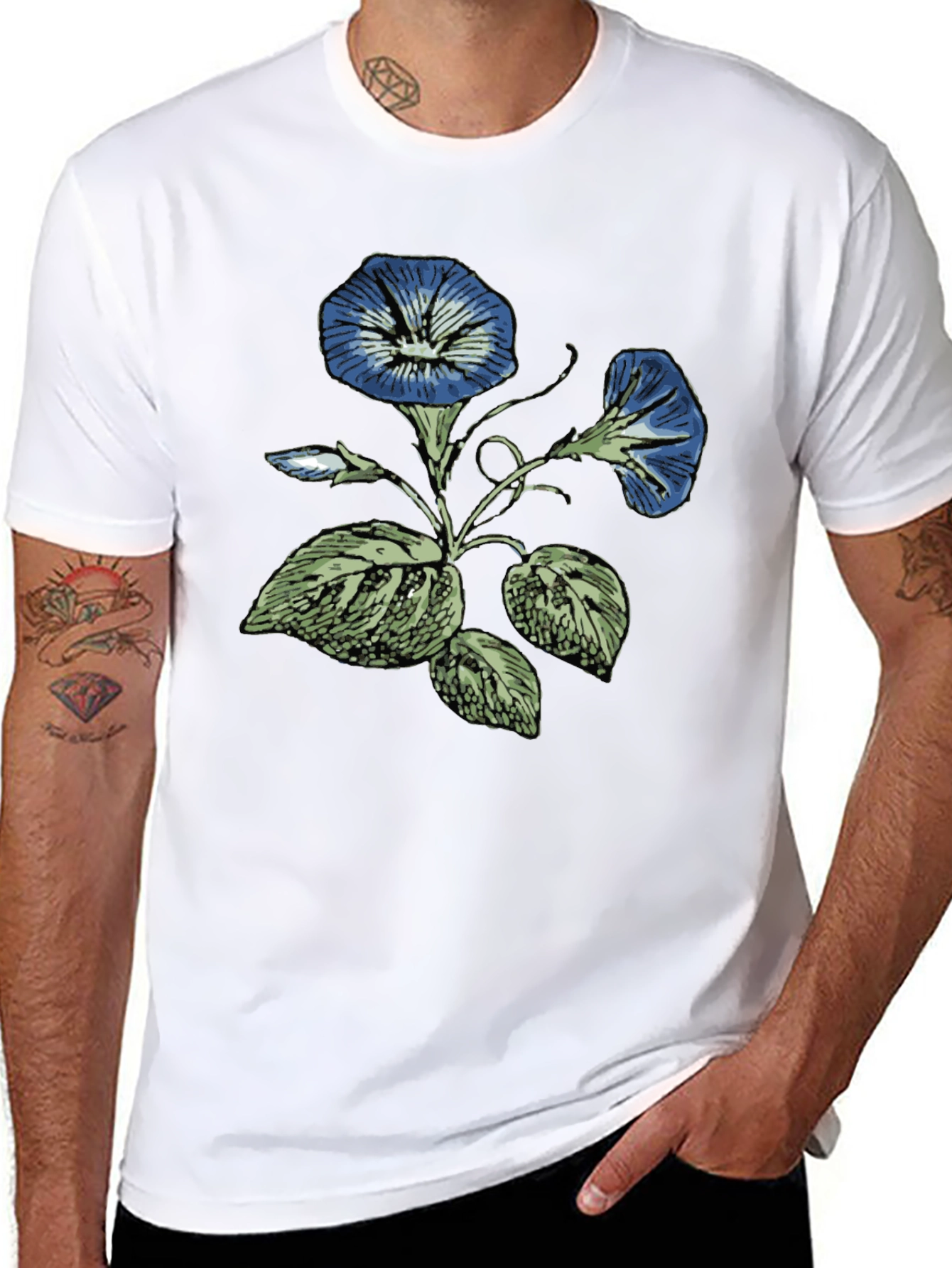 Botanical Blue Flowers Graphic T-Shirt
