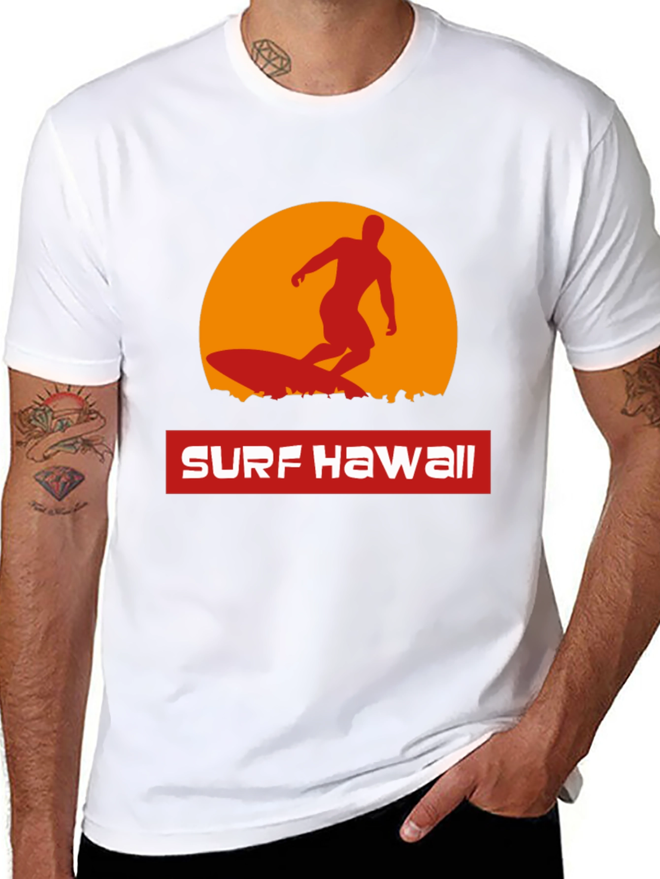Surf Hawaii T-Shirt - Retro Sunset Surfer Tee