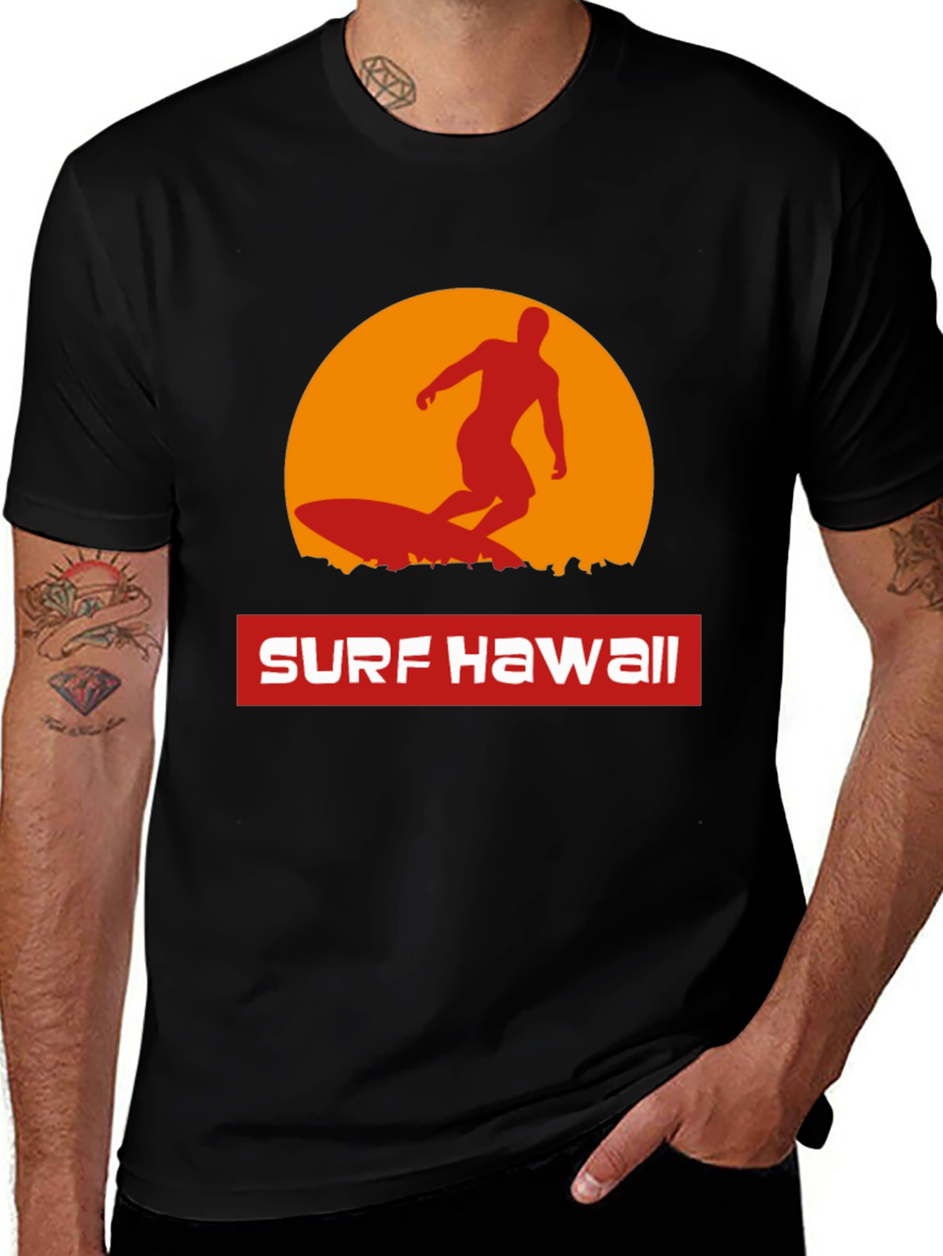 Surf Hawaii T-Shirt - Retro Sunset Surfer Tee