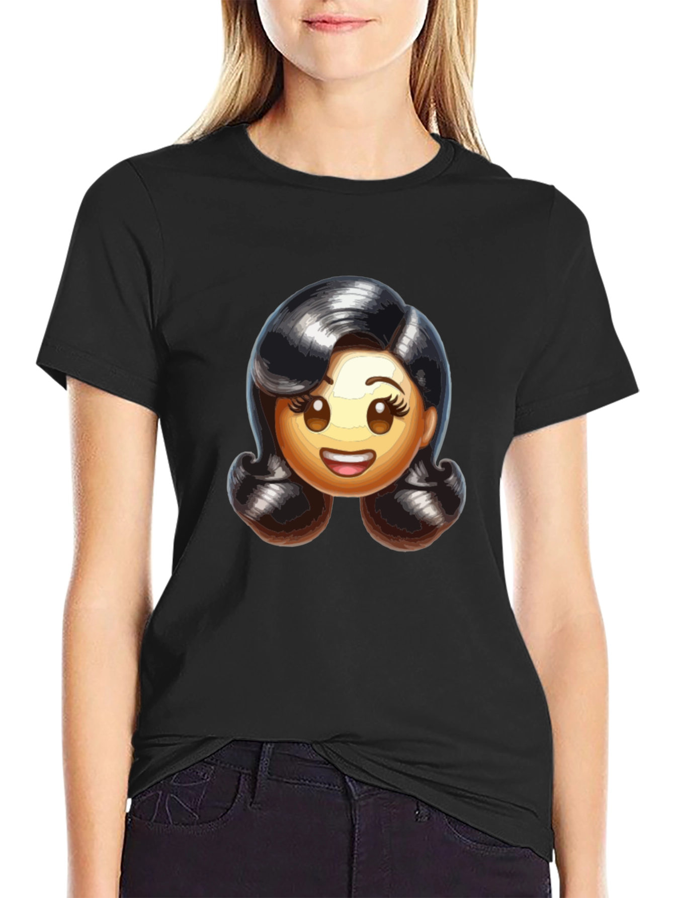 Retro Emoji Womans Black T-Shirt