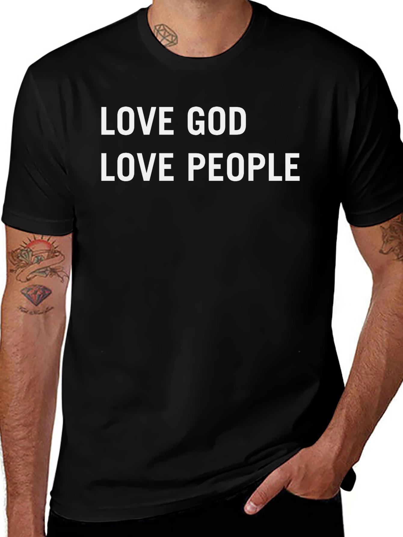 Love God Love People T-Shirt - Black Cotton Blend