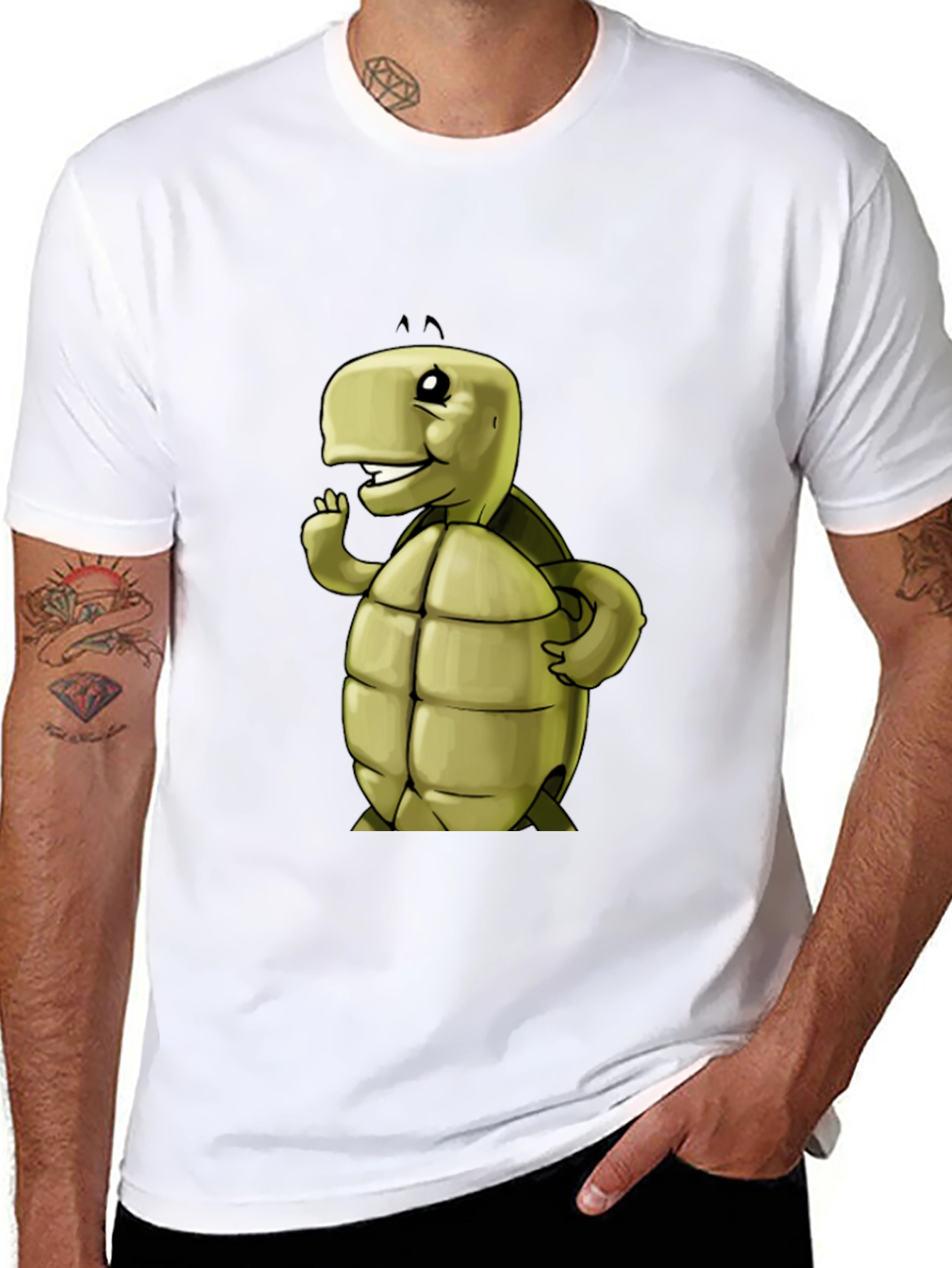 Cartoon Turtle Graphic Black T-Shirt