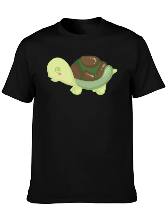 Cute Turtle Graphic Tee - Black Cotton T-Shirt