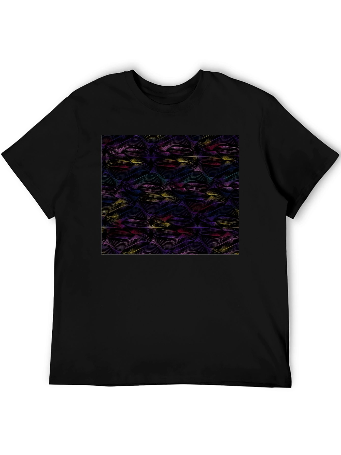 Abstract Wave Print Black T-Shirt