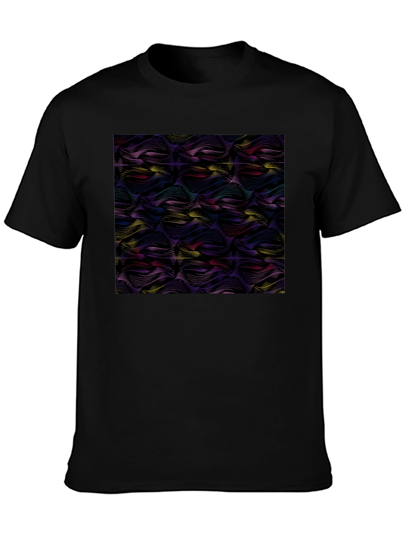 Abstract Wave Print Black T-Shirt