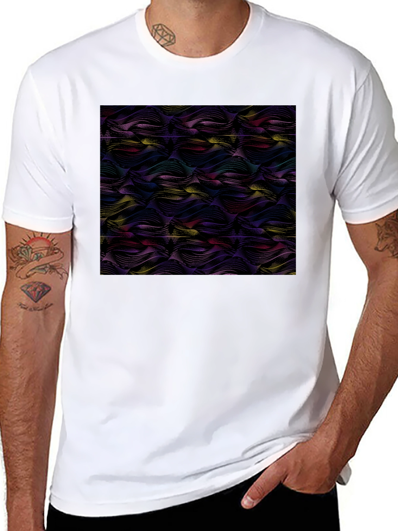 Abstract Wave Print Black T-Shirt
