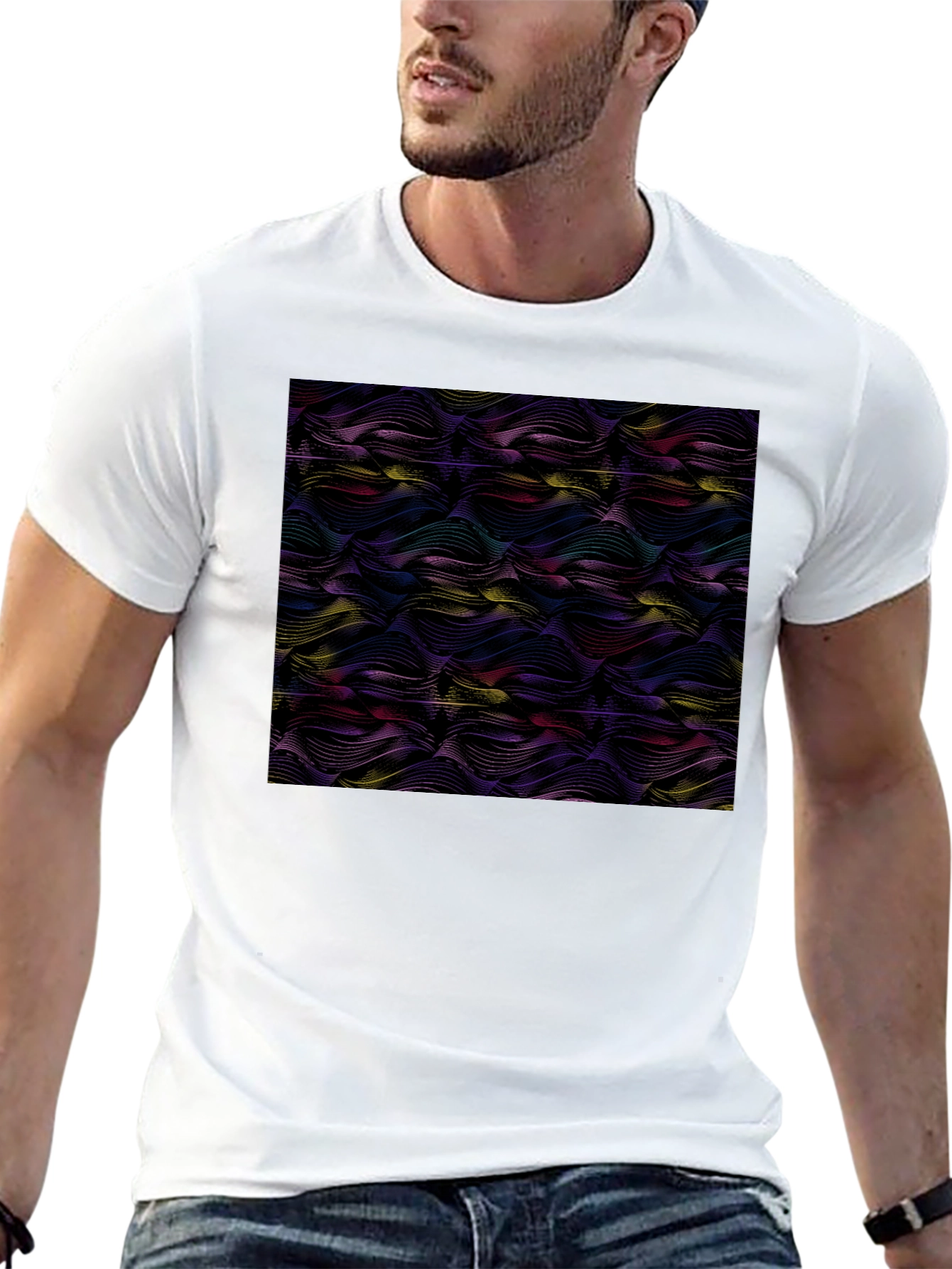 Abstract Wave Print Black T-Shirt