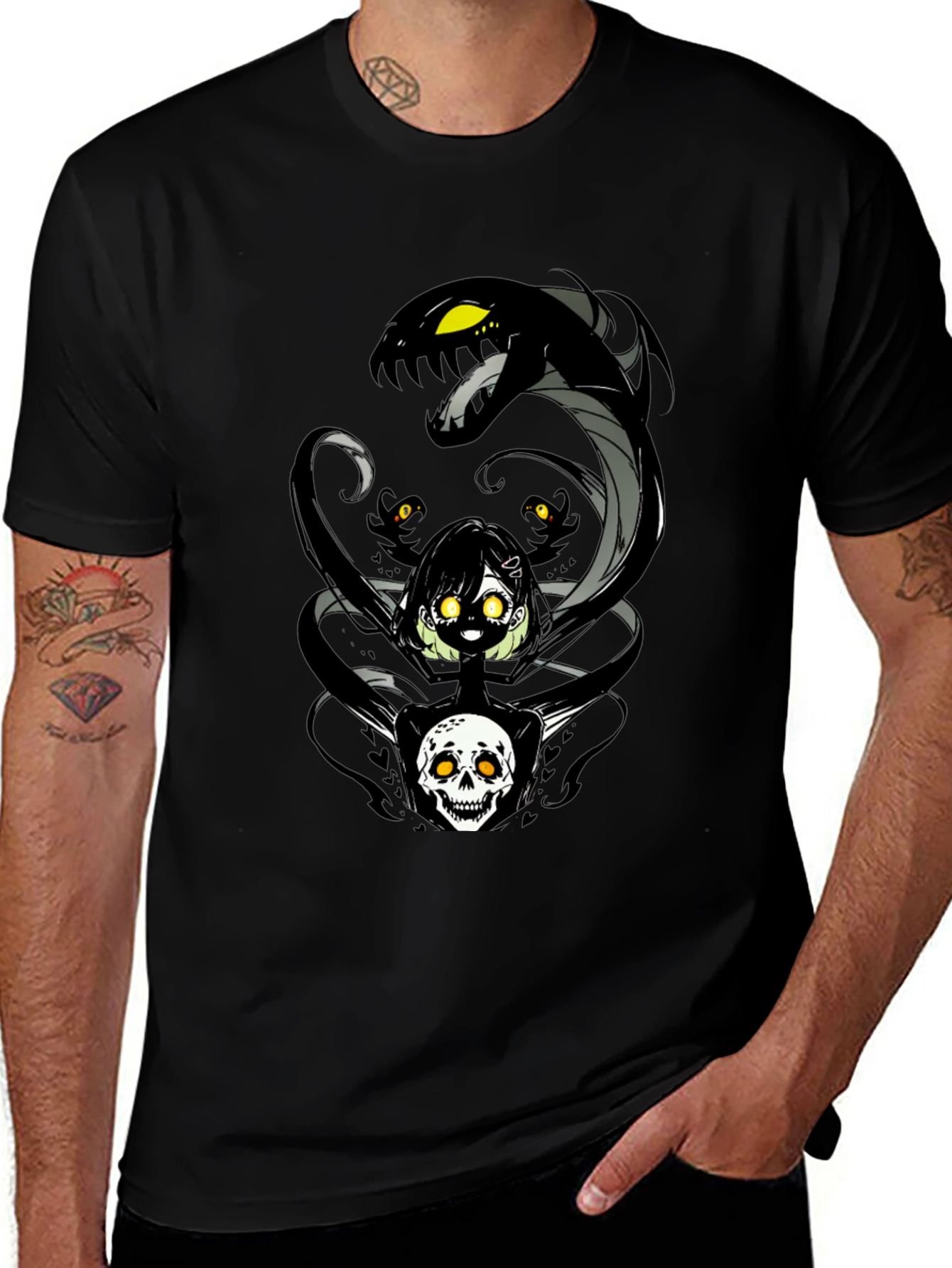Snake & Skull Graphic Tee - Dark Anime Style
