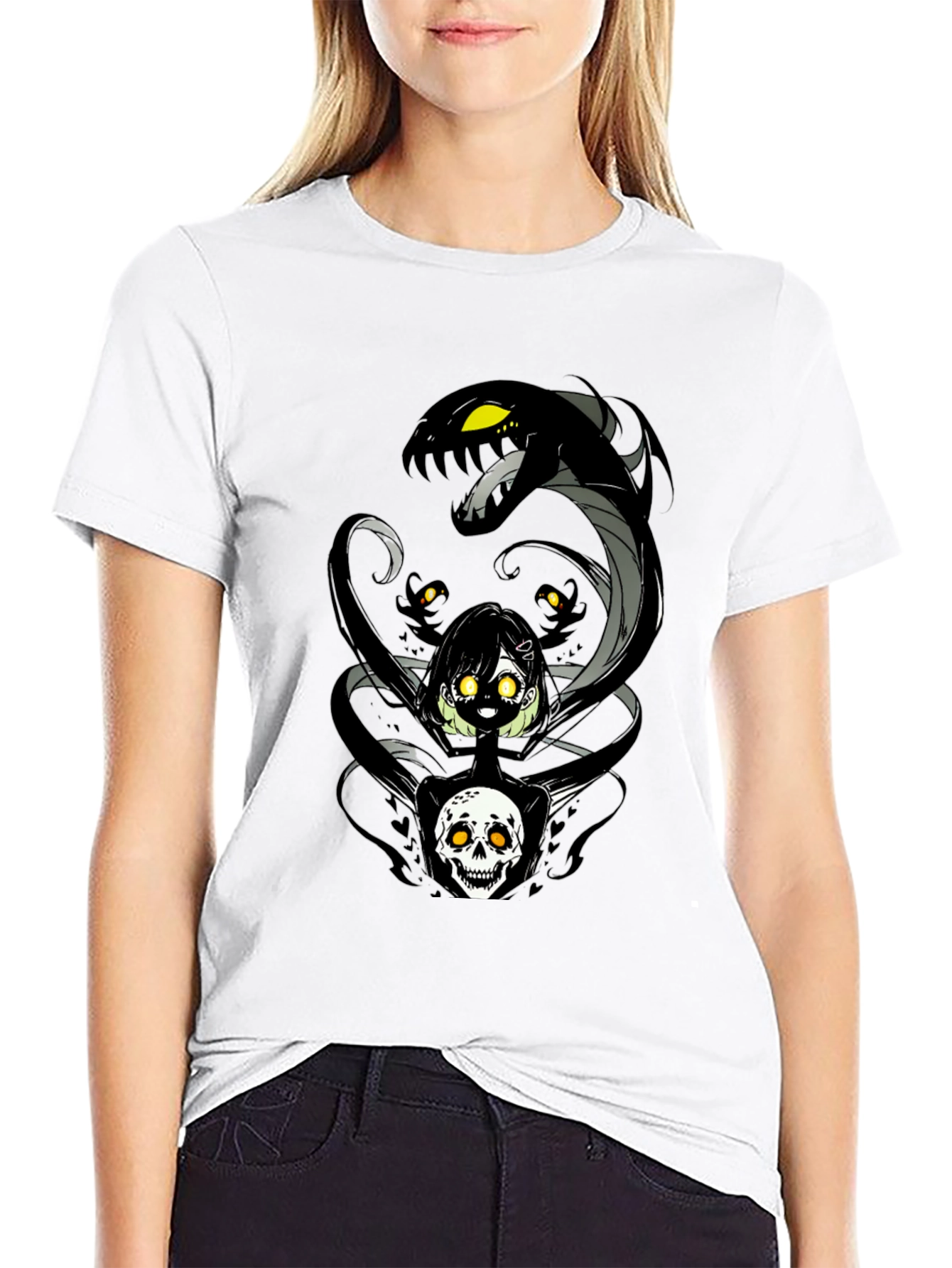 Snake & Skull Graphic Tee - Dark Anime Style