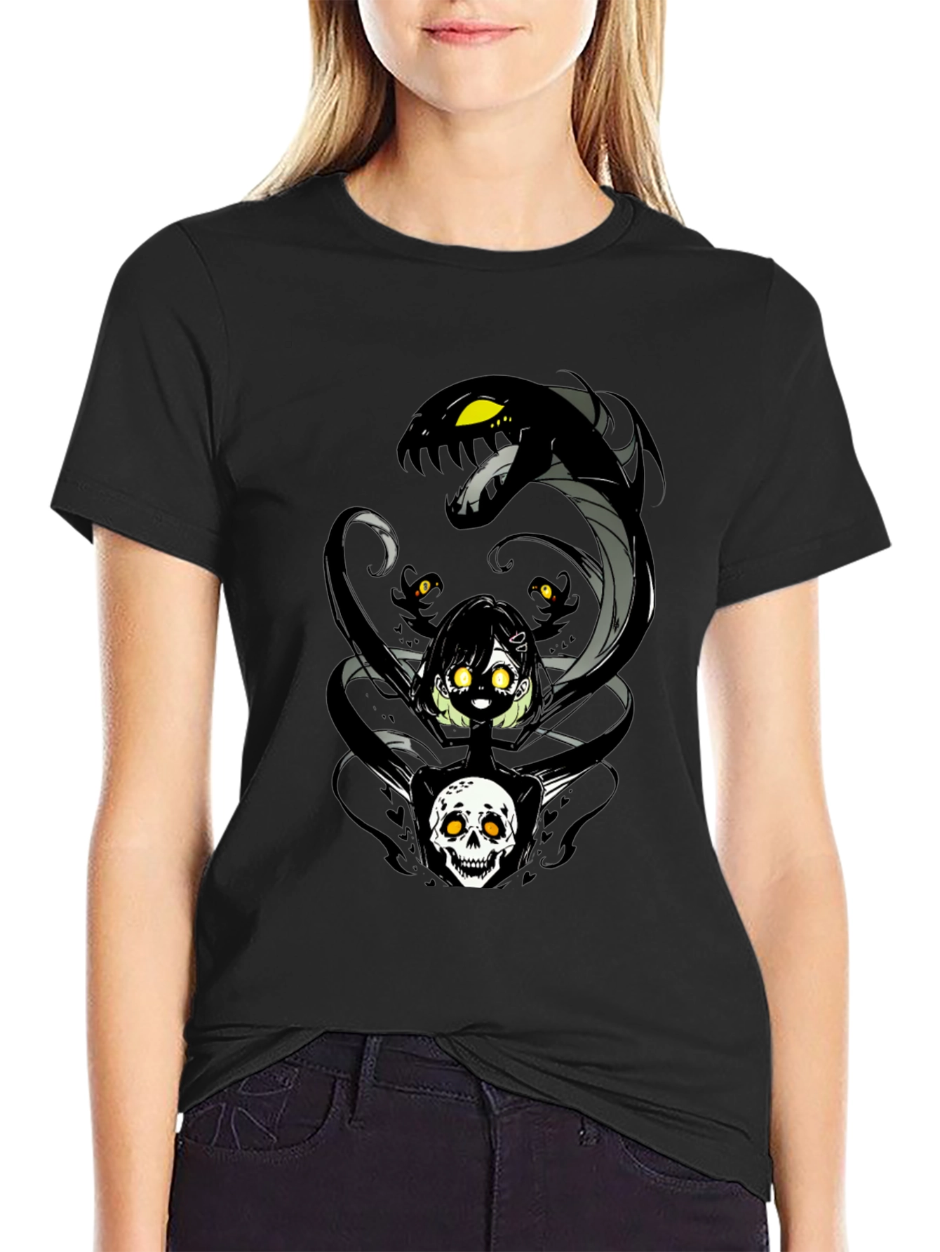 Snake & Skull Graphic Tee - Dark Anime Style