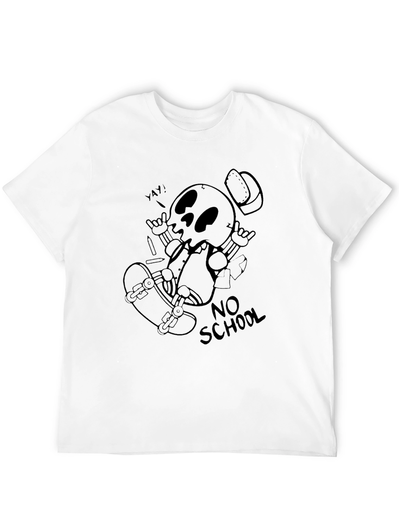 Cool Skeleton Skateboard Graphic Black T-Shirt