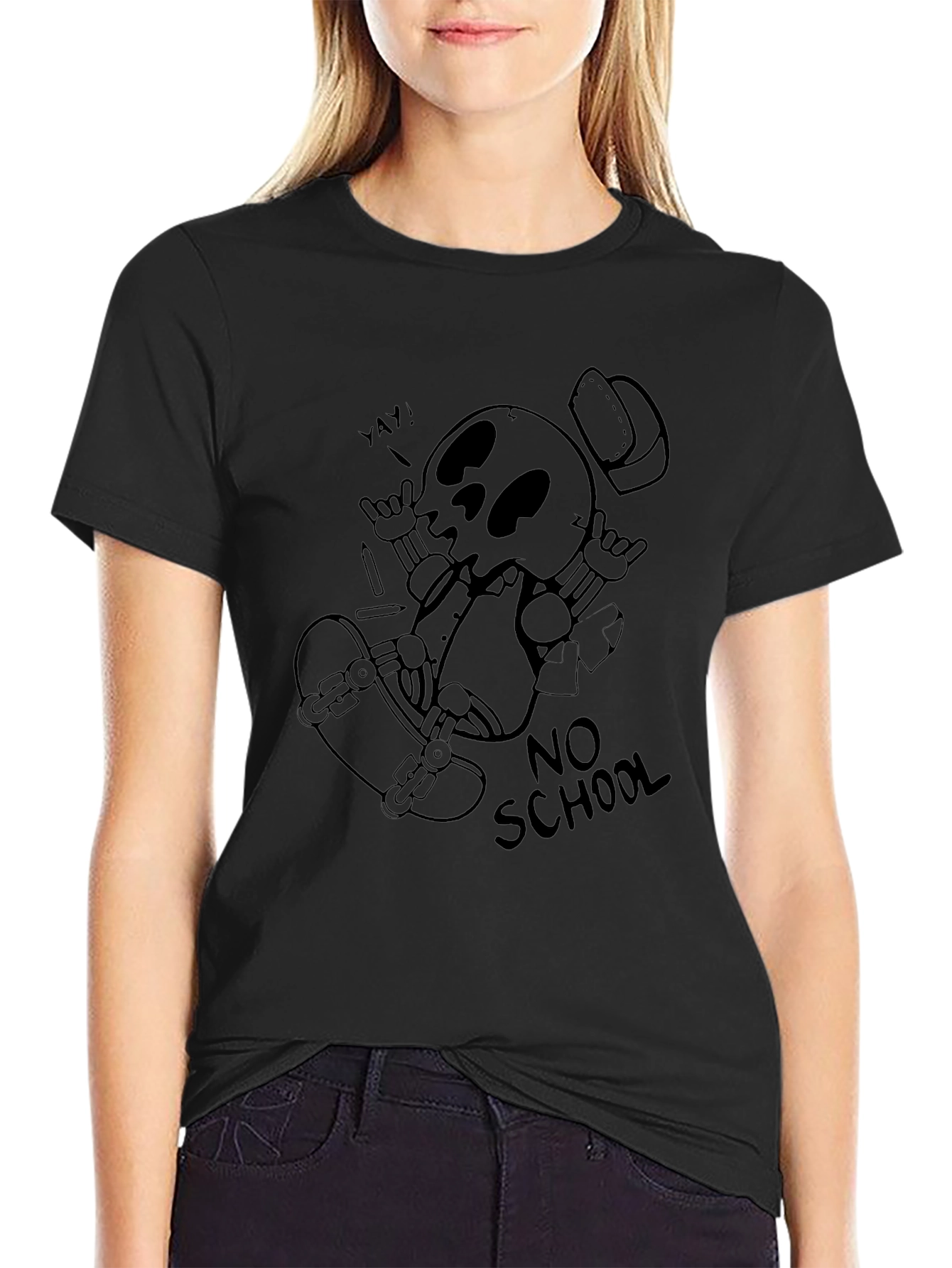 Cool Skeleton Skateboard Graphic Black T-Shirt