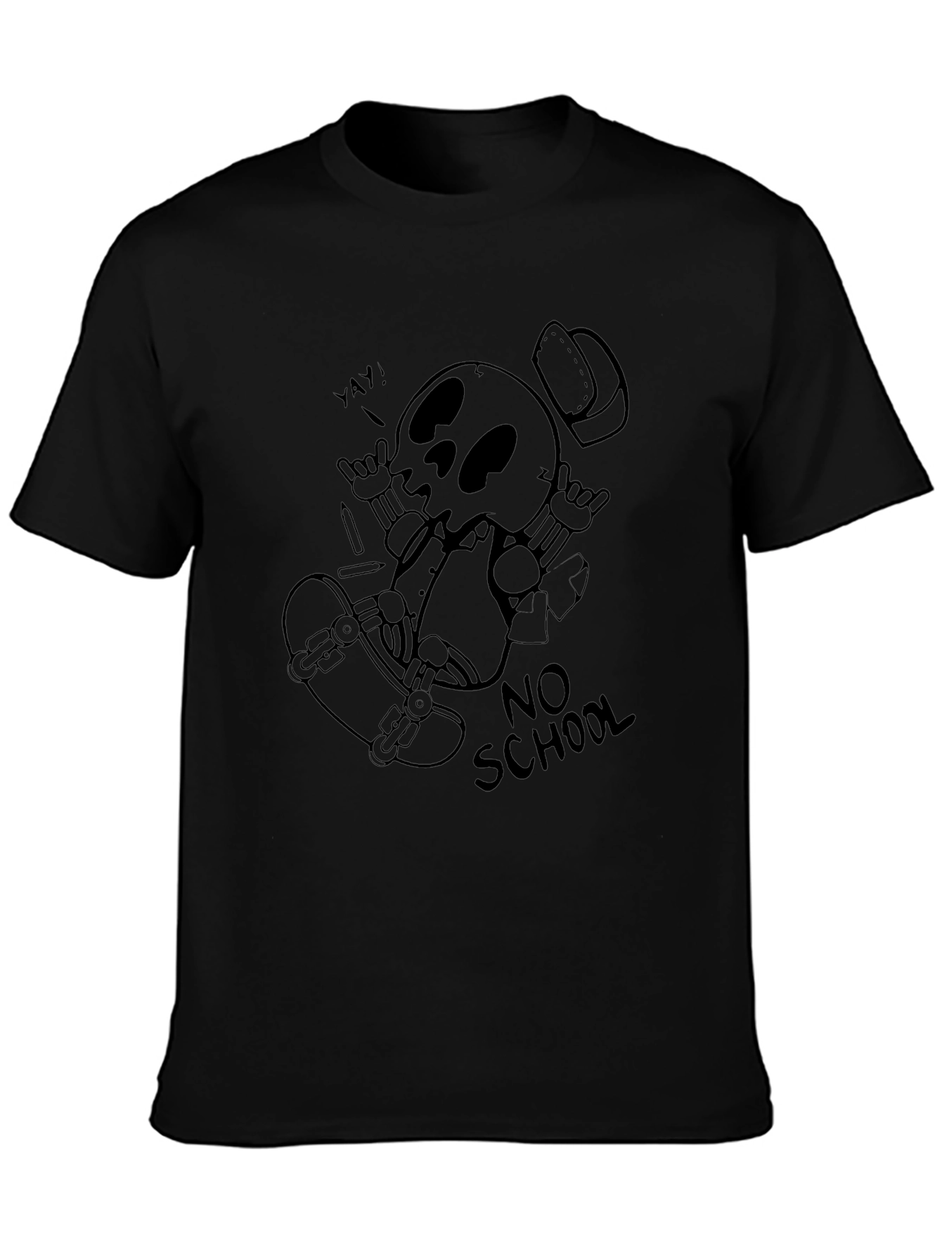 Cool Skeleton Skateboard Graphic Black T-Shirt