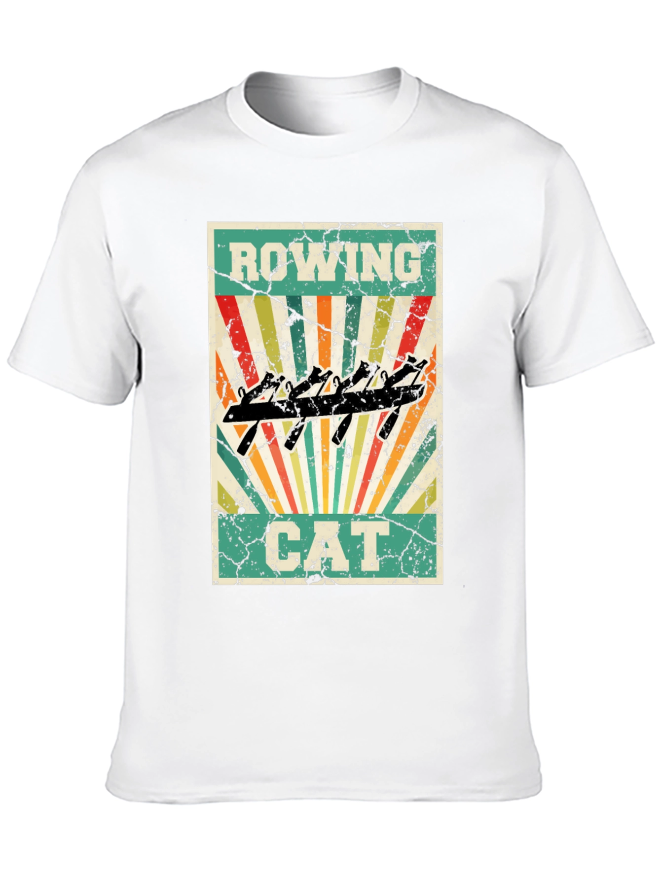 Rowing Cat T-Shirt - Retro Style
