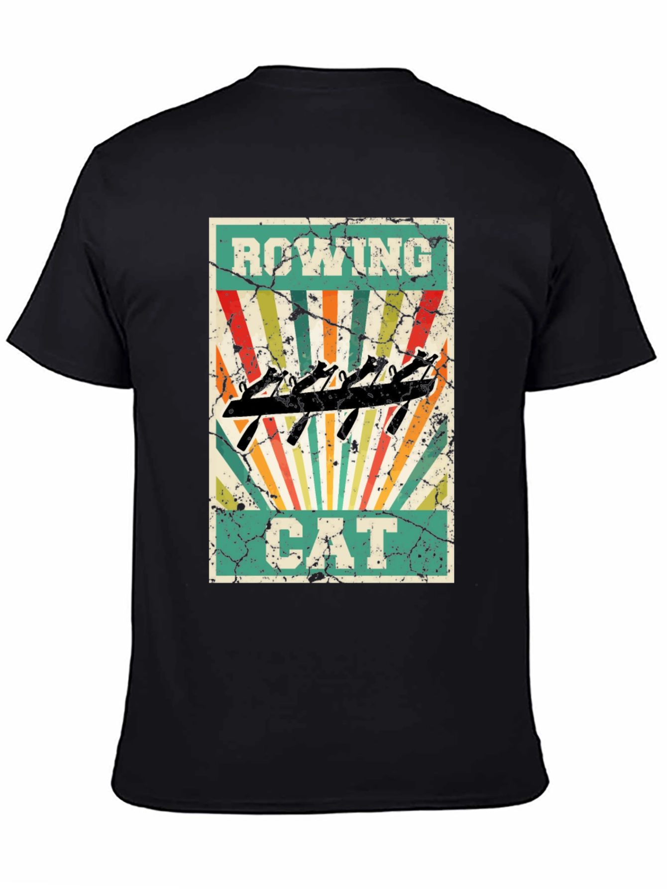 Rowing Cat T-Shirt - Retro Style