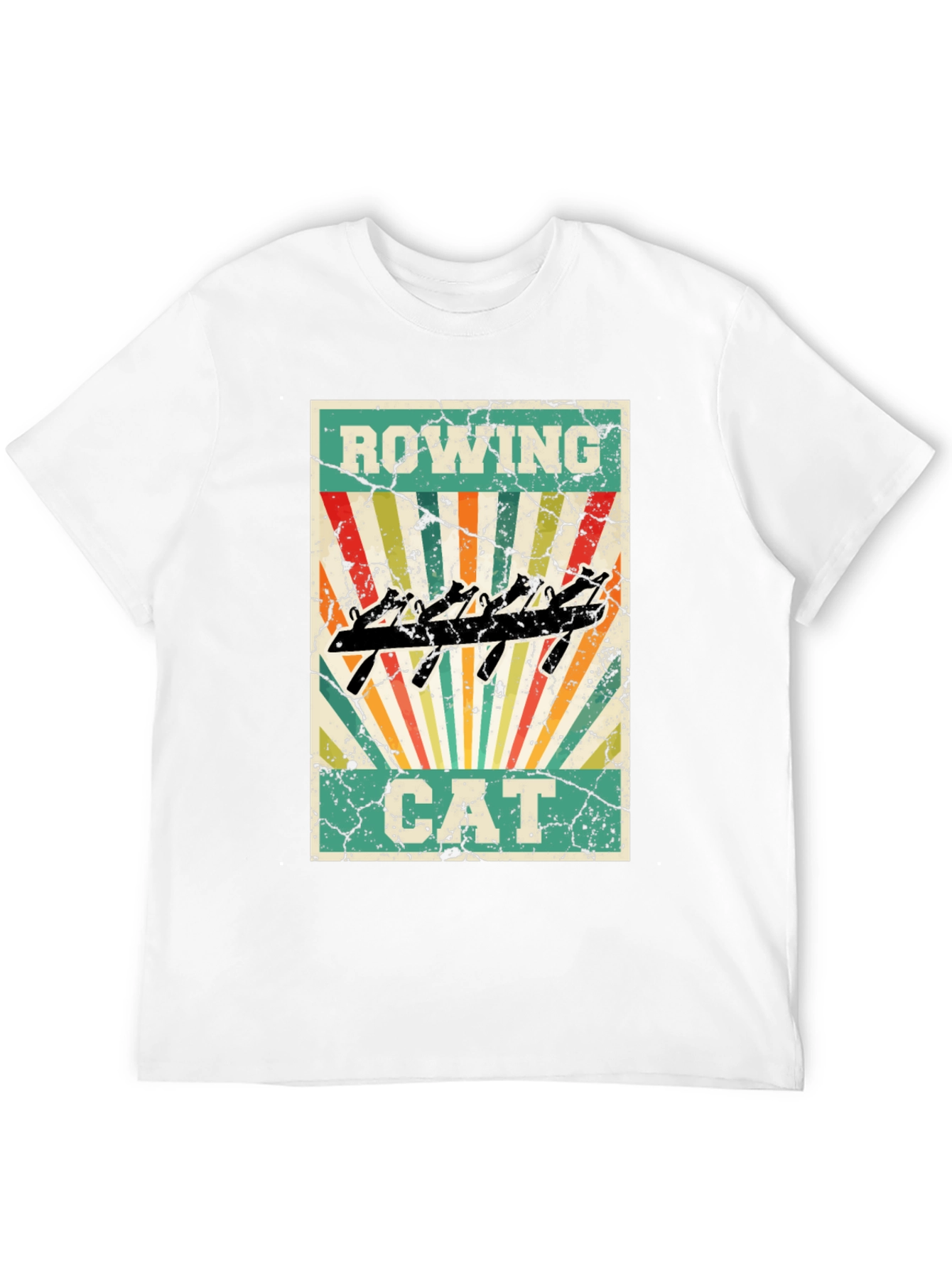 Rowing Cat T-Shirt - Retro Style