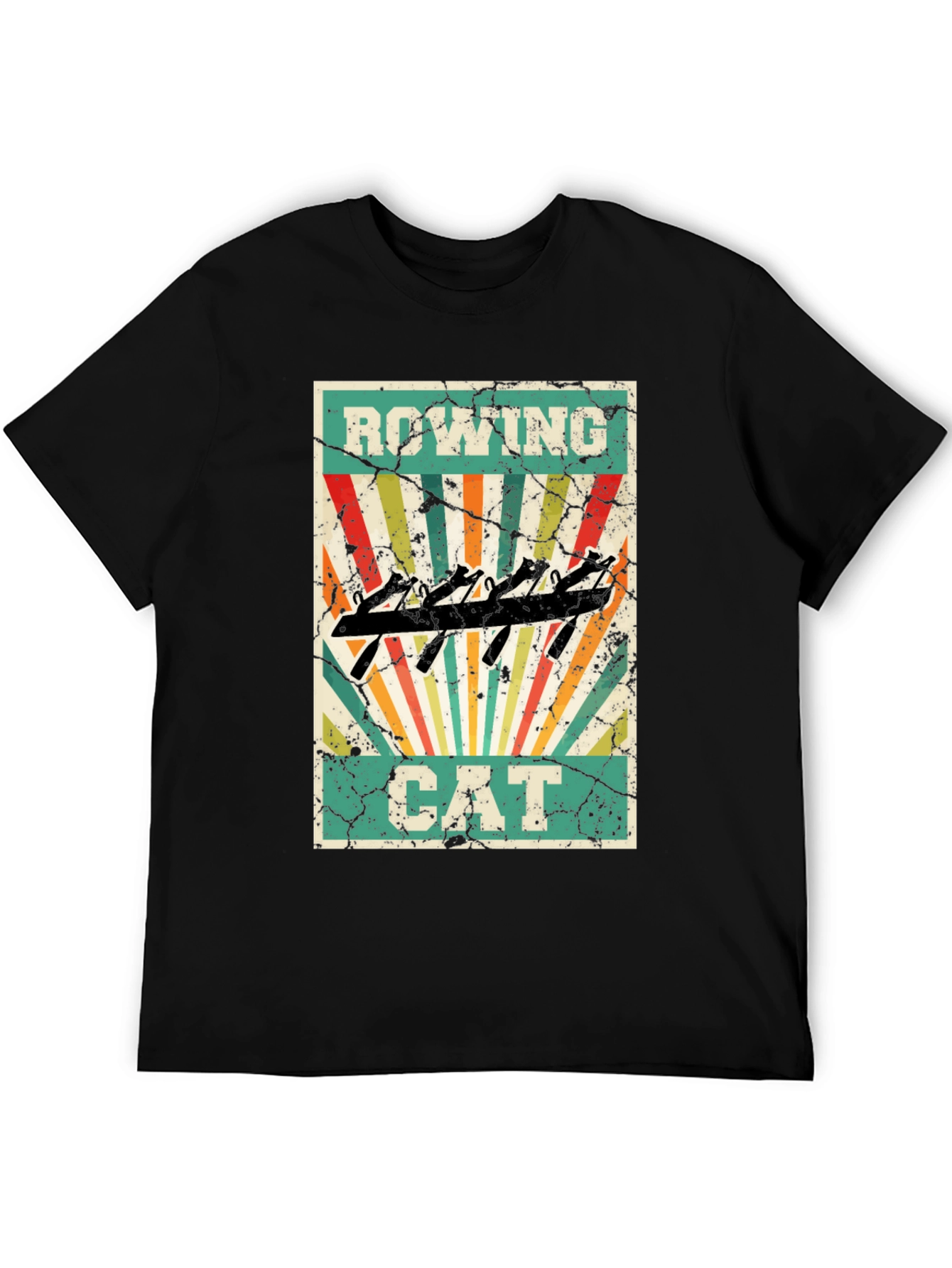 Rowing Cat T-Shirt - Retro Style