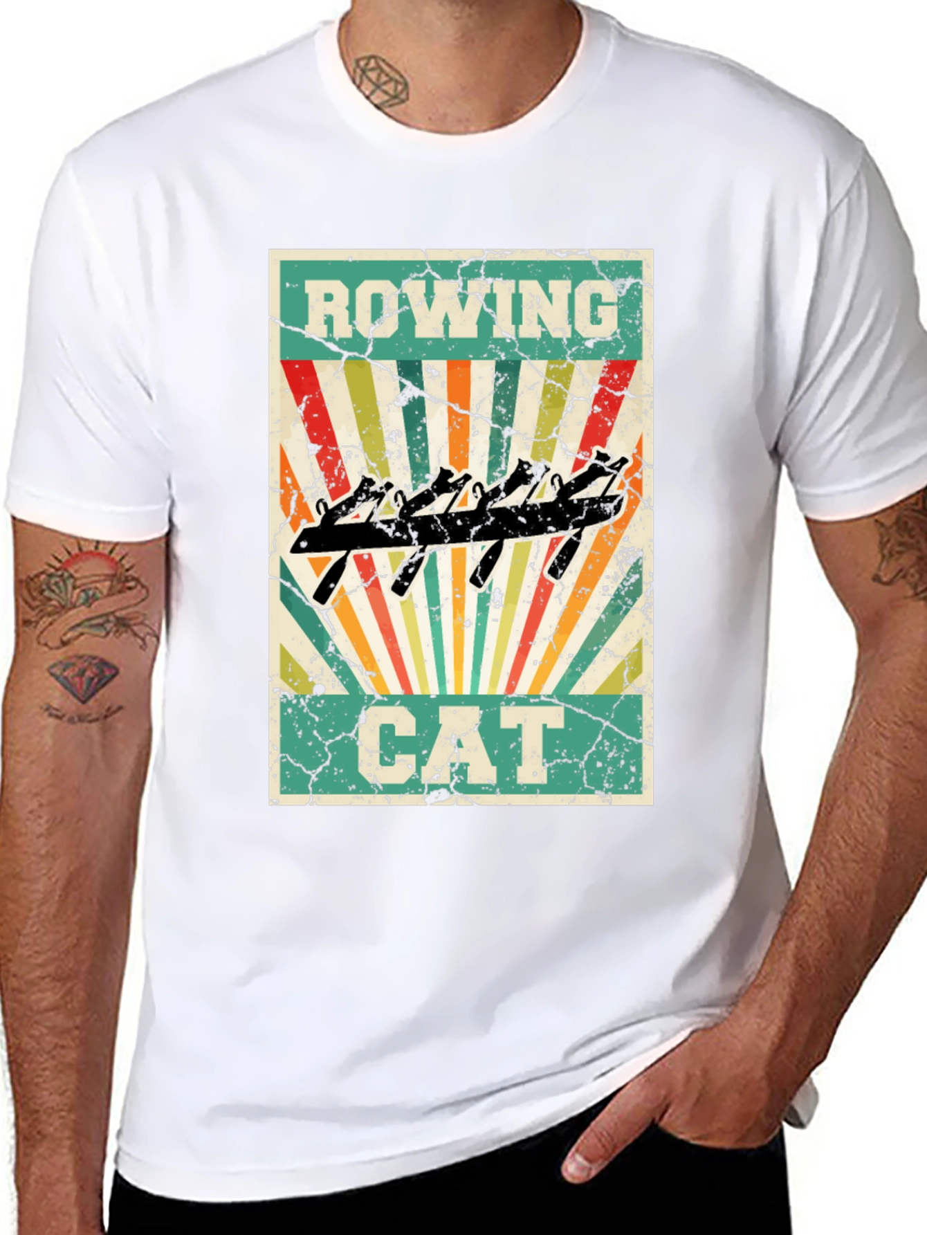 Rowing Cat T-Shirt - Retro Style