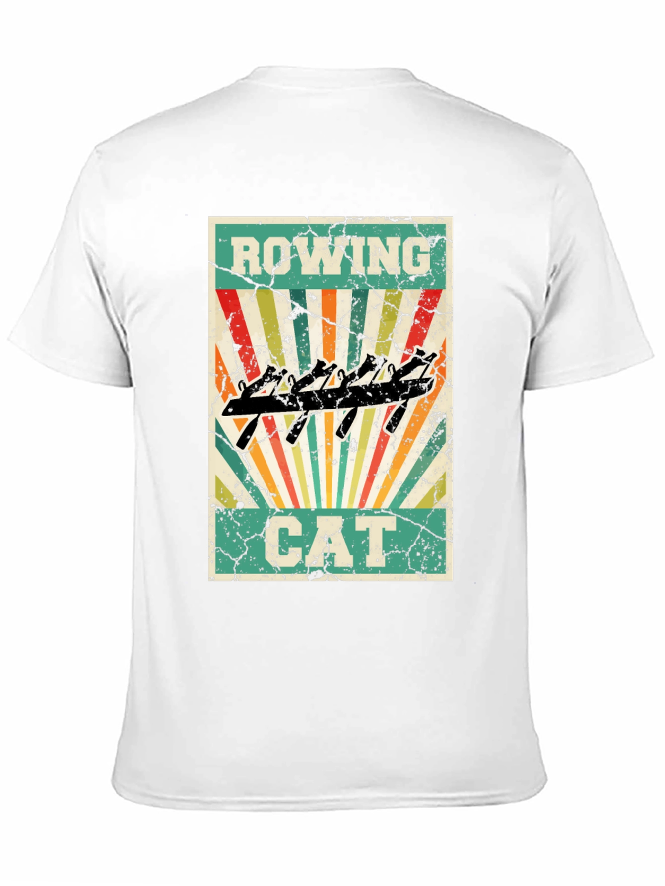 Rowing Cat T-Shirt - Retro Style