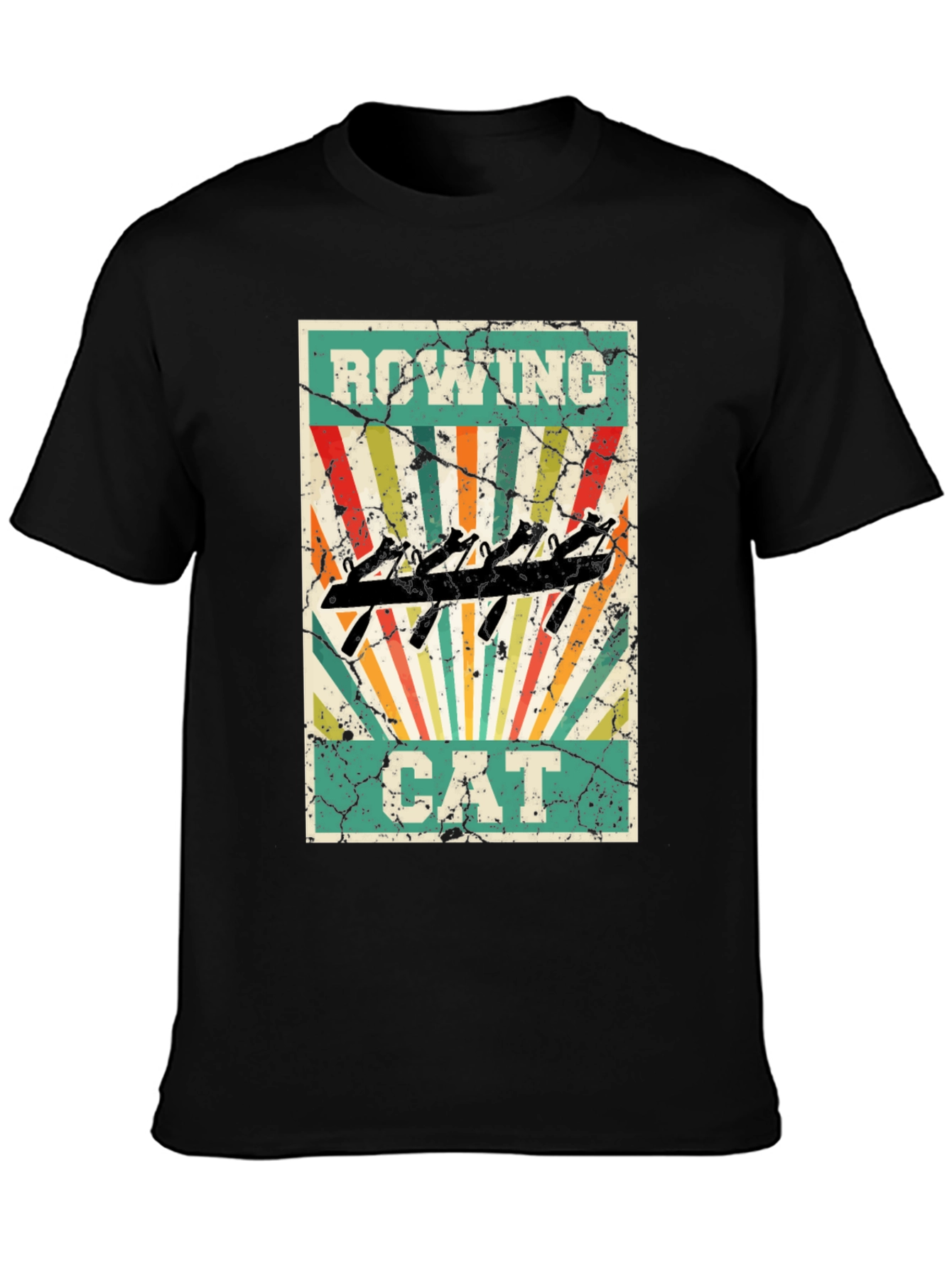 Rowing Cat T-Shirt - Retro Style