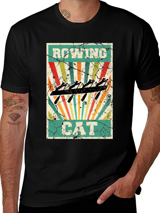 Rowing Cat T-Shirt - Retro Style