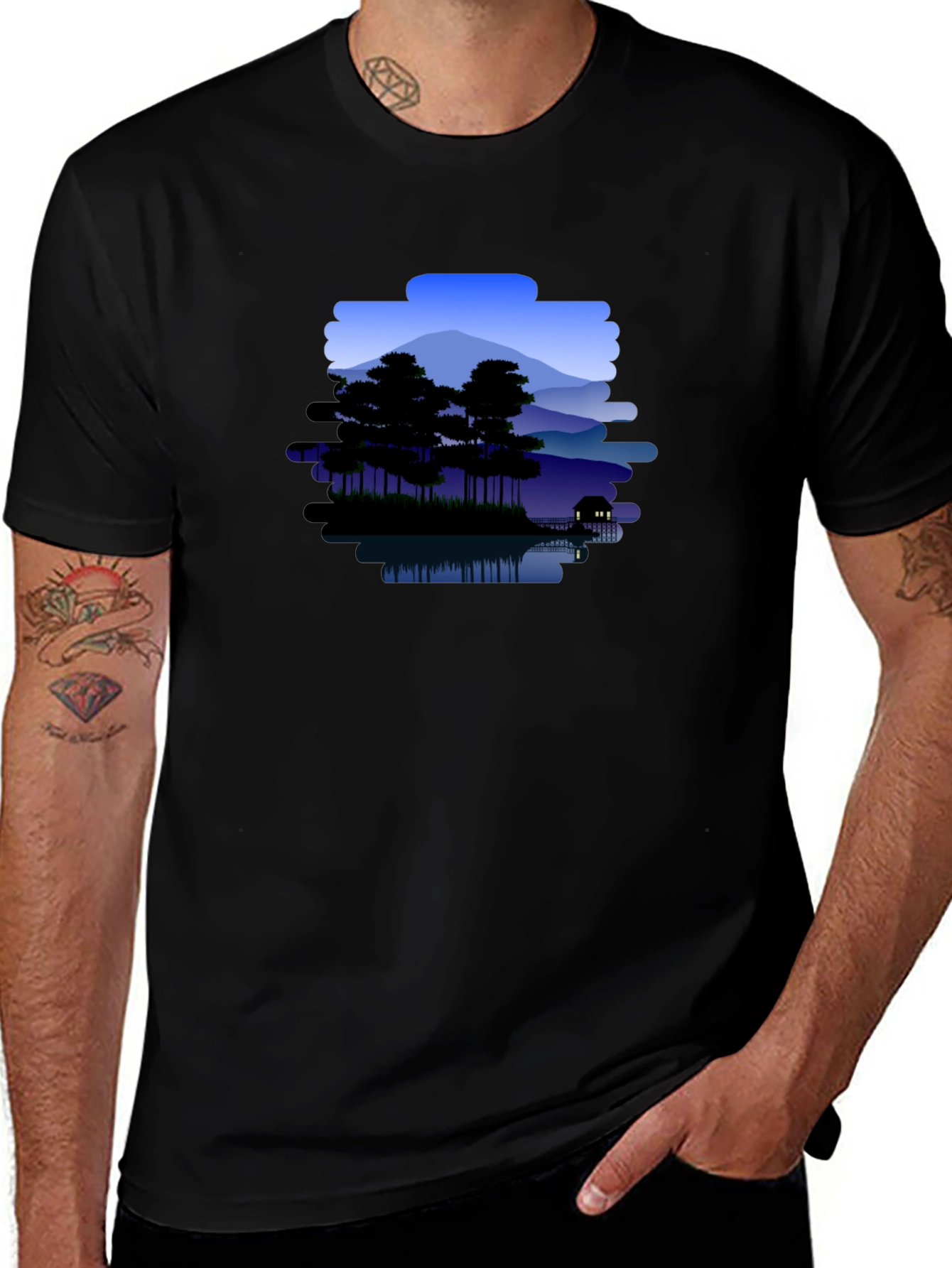 Mountain Lake Scene Graphic T-Shirt