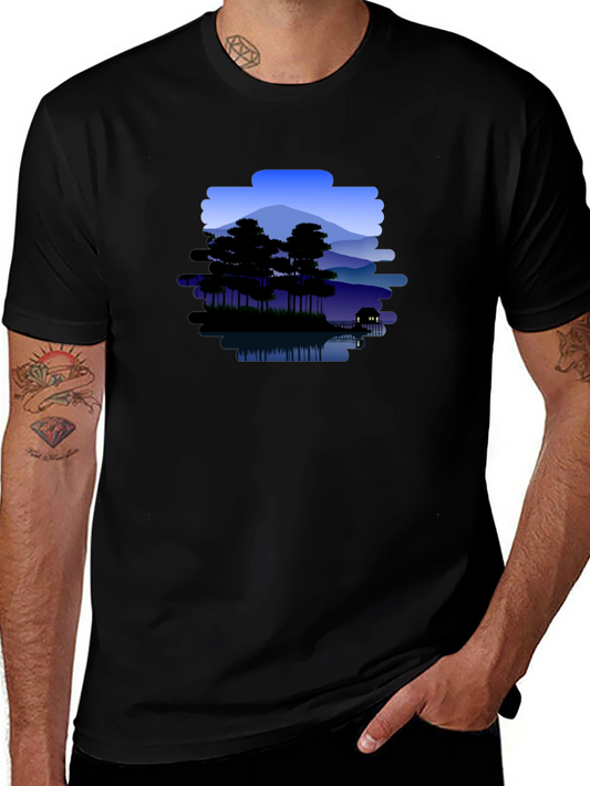 Mountain Lake Scene Graphic T-Shirt