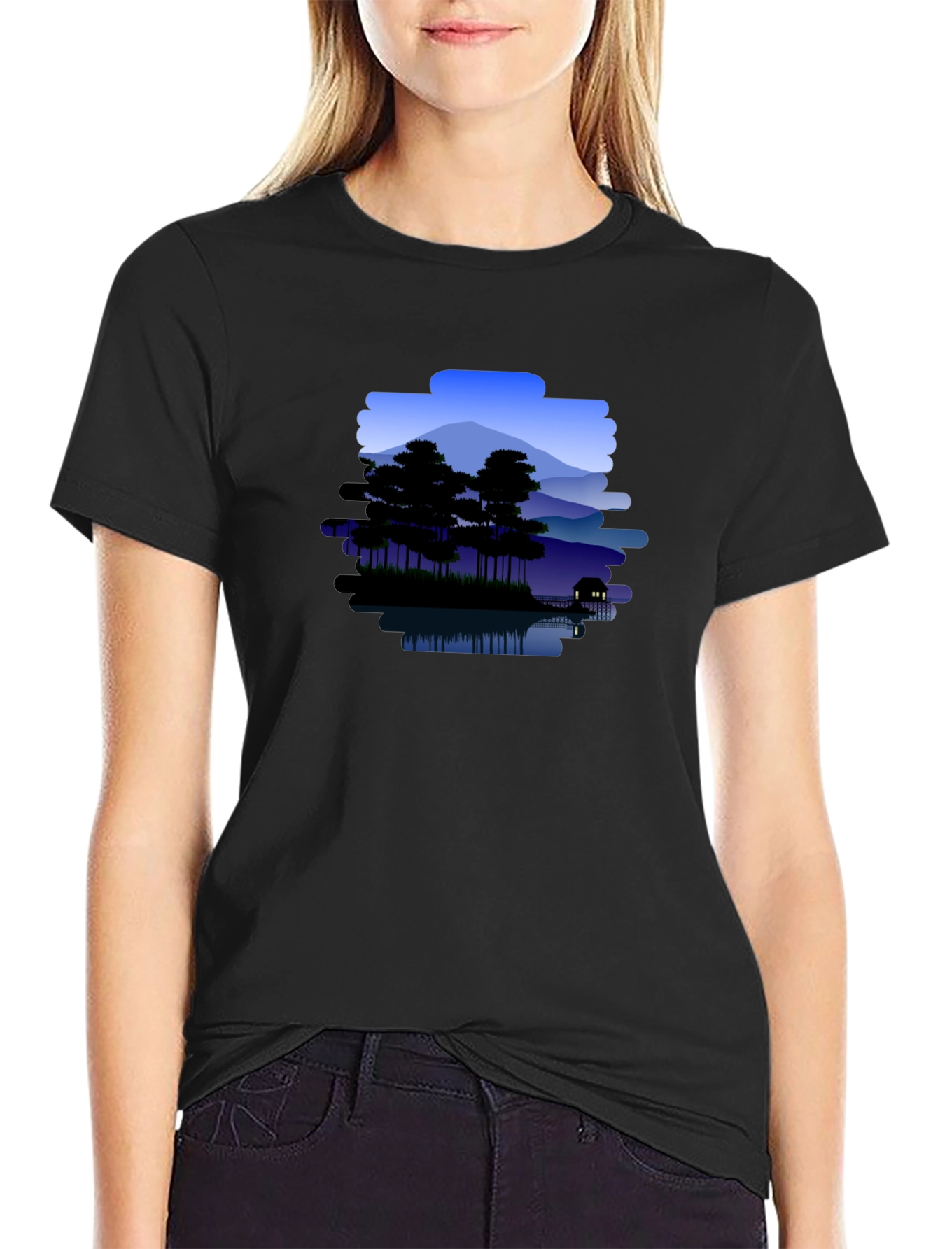 Mountain Lake Scene Graphic T-Shirt