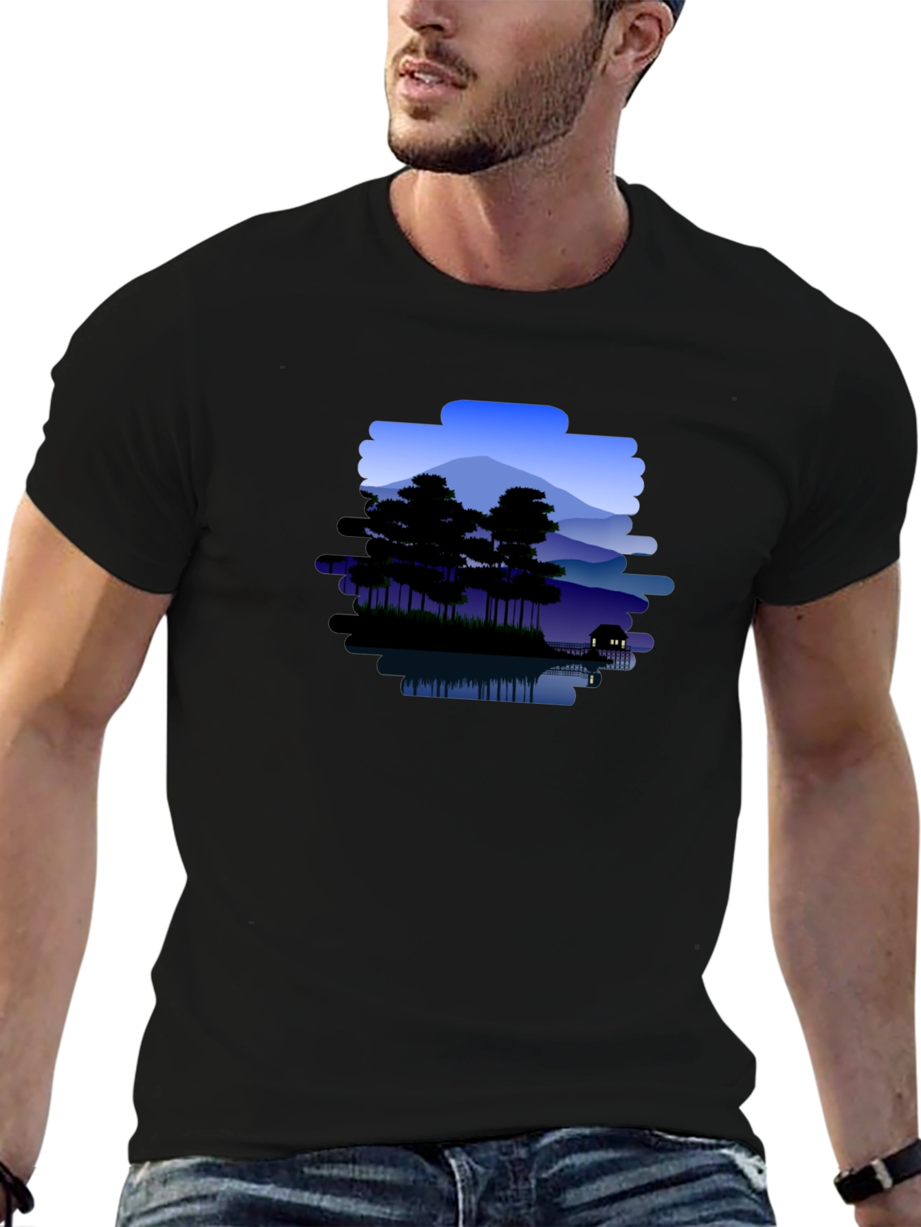Mountain Lake Scene Graphic T-Shirt