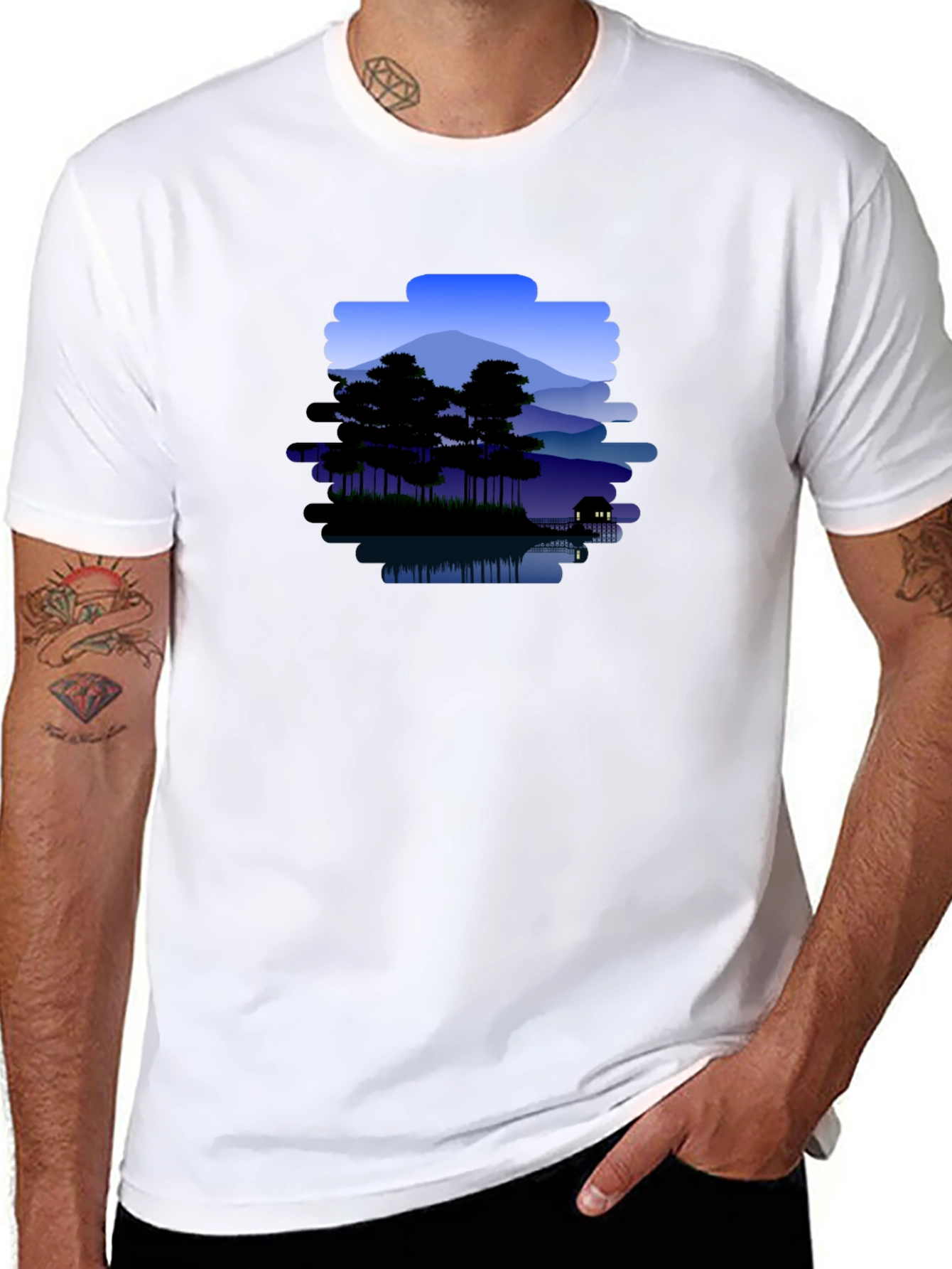 Mountain Lake Scene Graphic T-Shirt