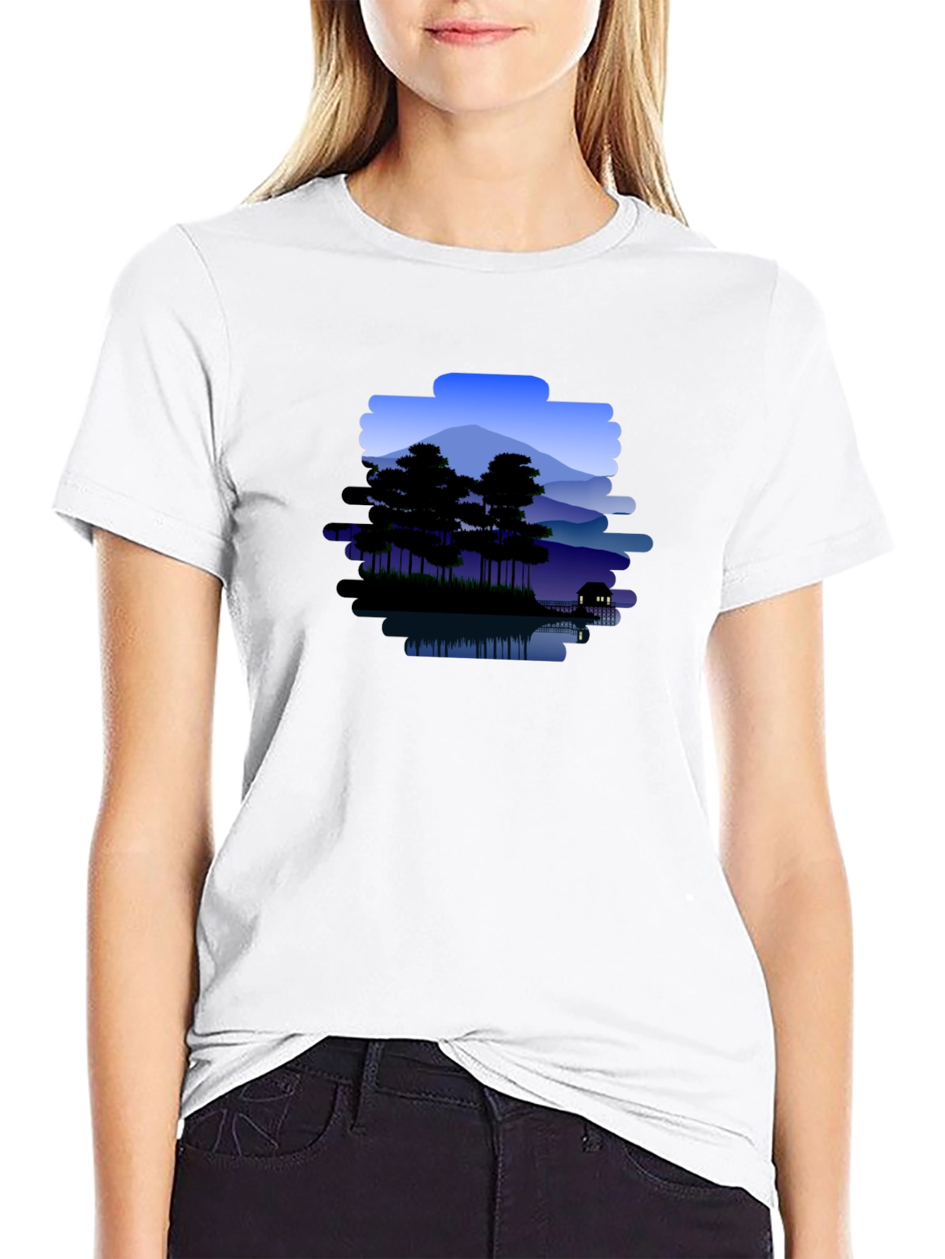 Mountain Lake Scene Graphic T-Shirt
