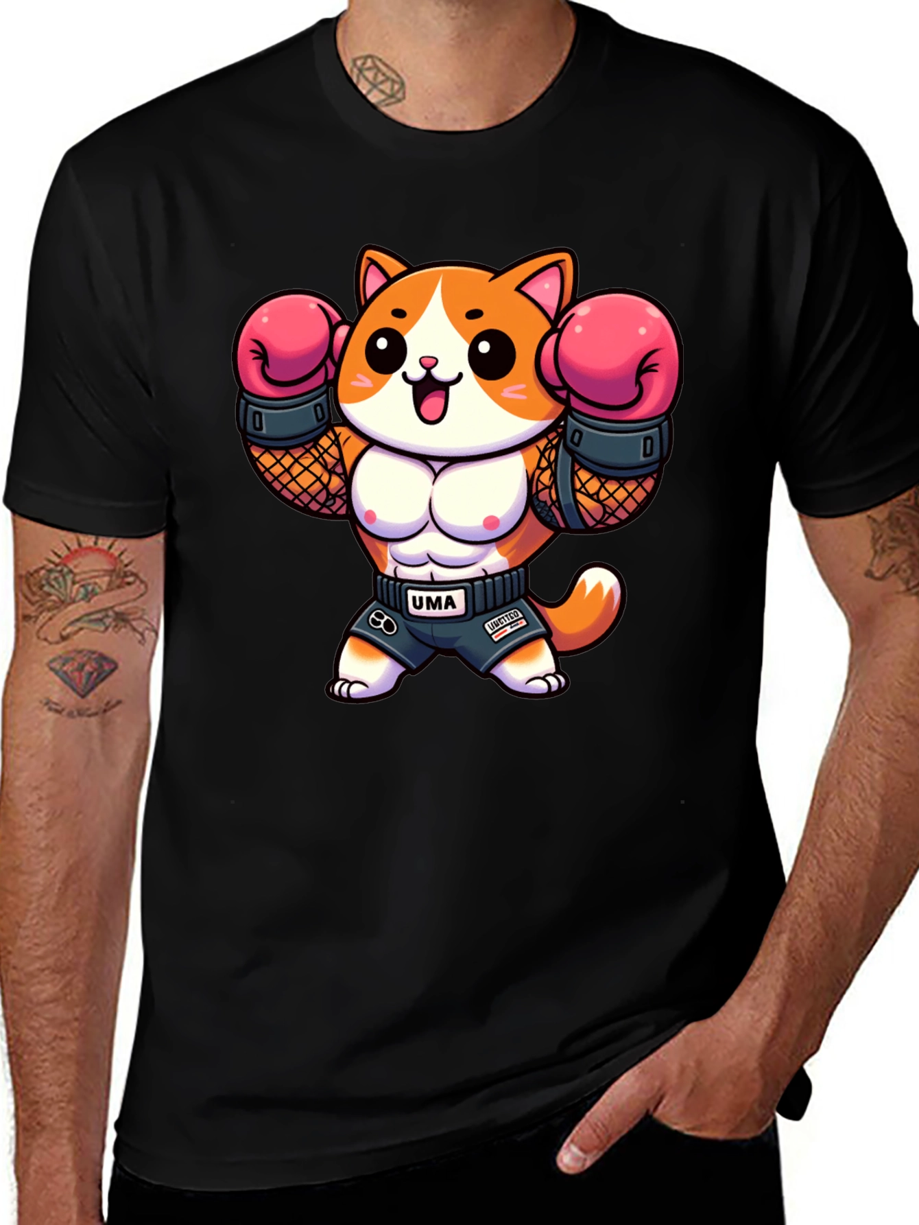 Funny Cartoon Cat Boxer Graphic Tee