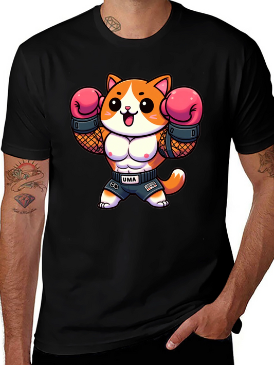 Funny Cartoon Cat Boxer Graphic Tee