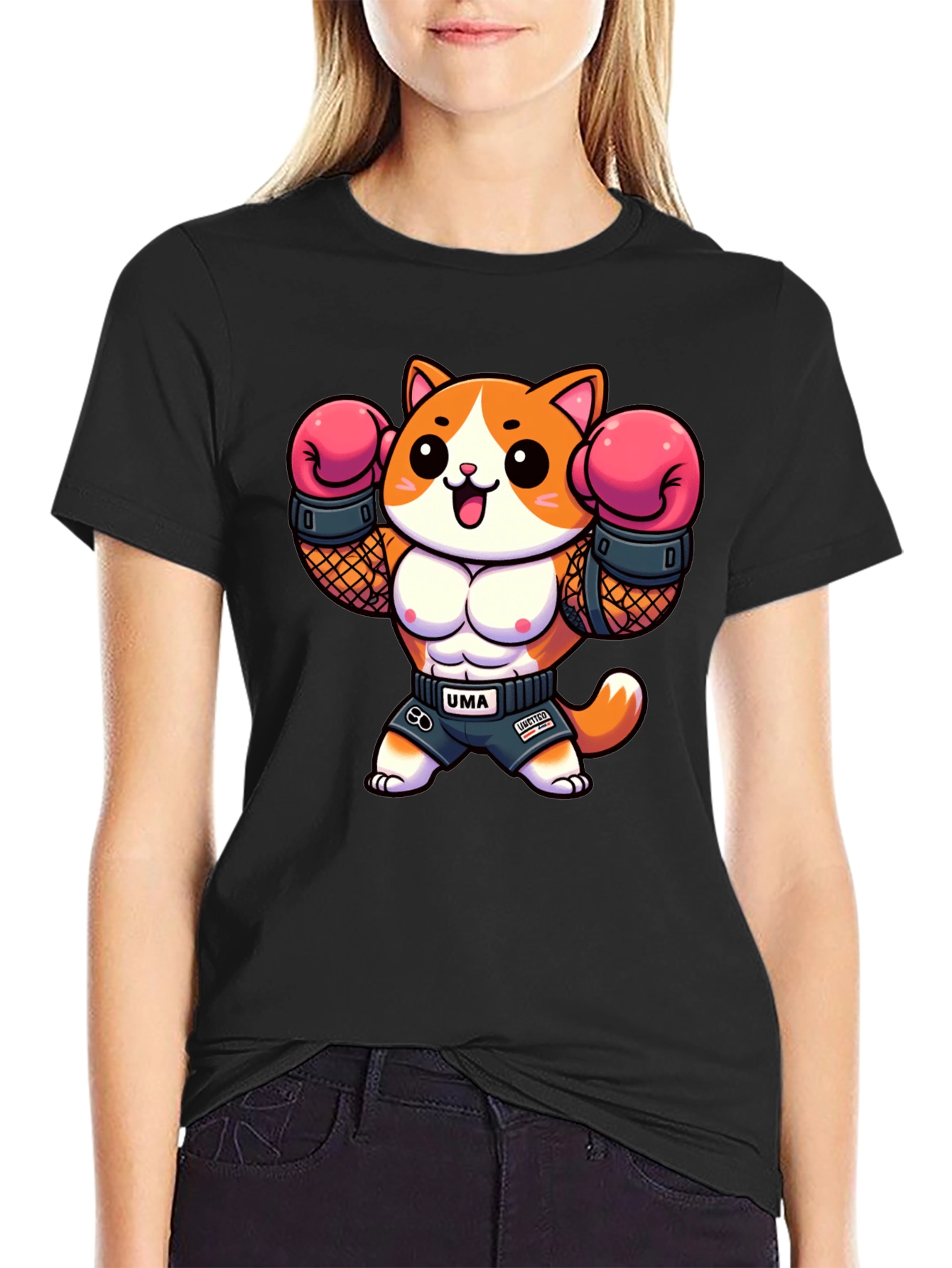 Funny Cartoon Cat Boxer Graphic Tee