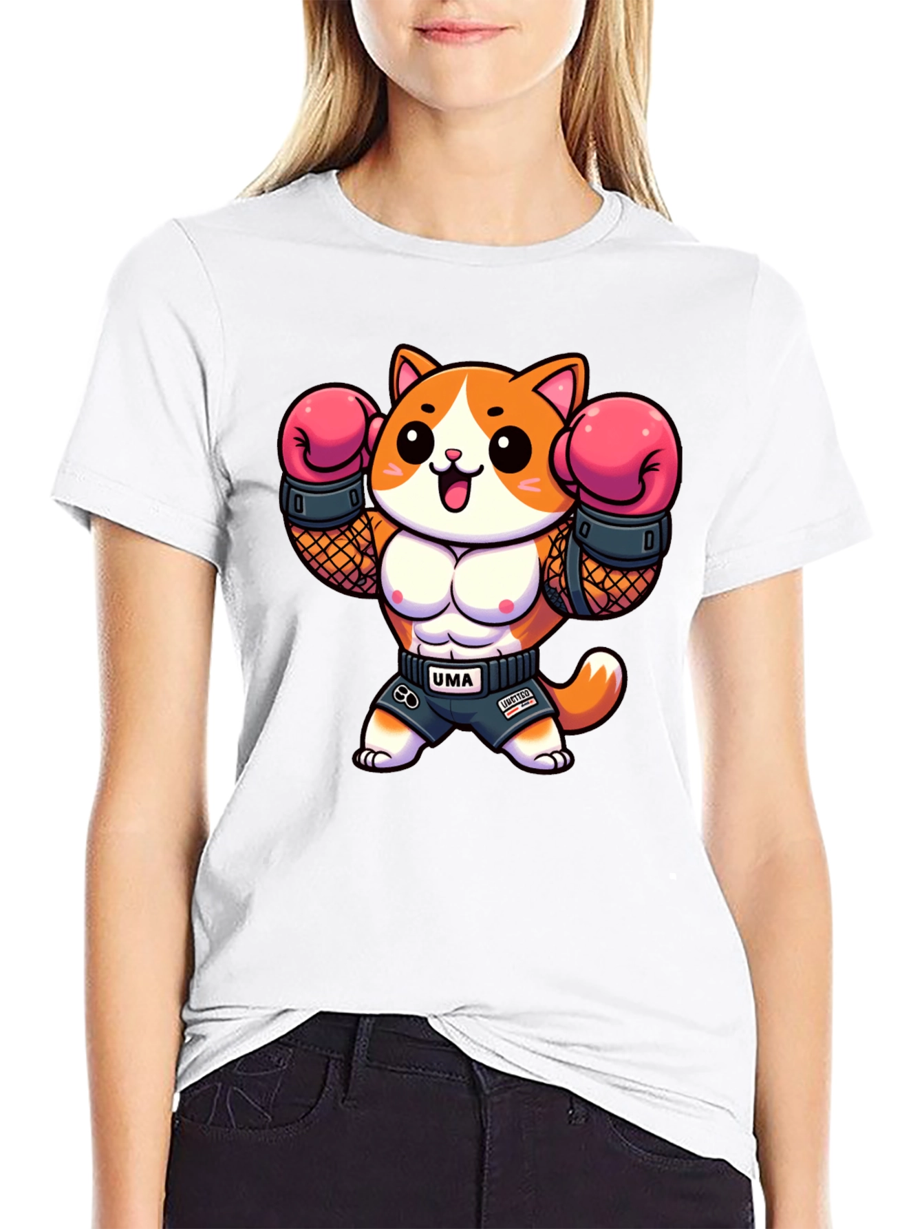 Funny Cartoon Cat Boxer Graphic Tee