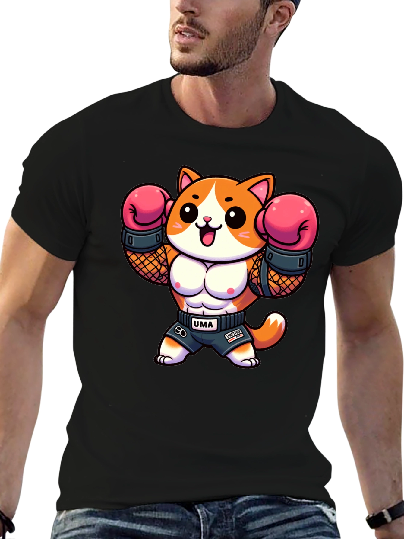 Funny Cartoon Cat Boxer Graphic Tee