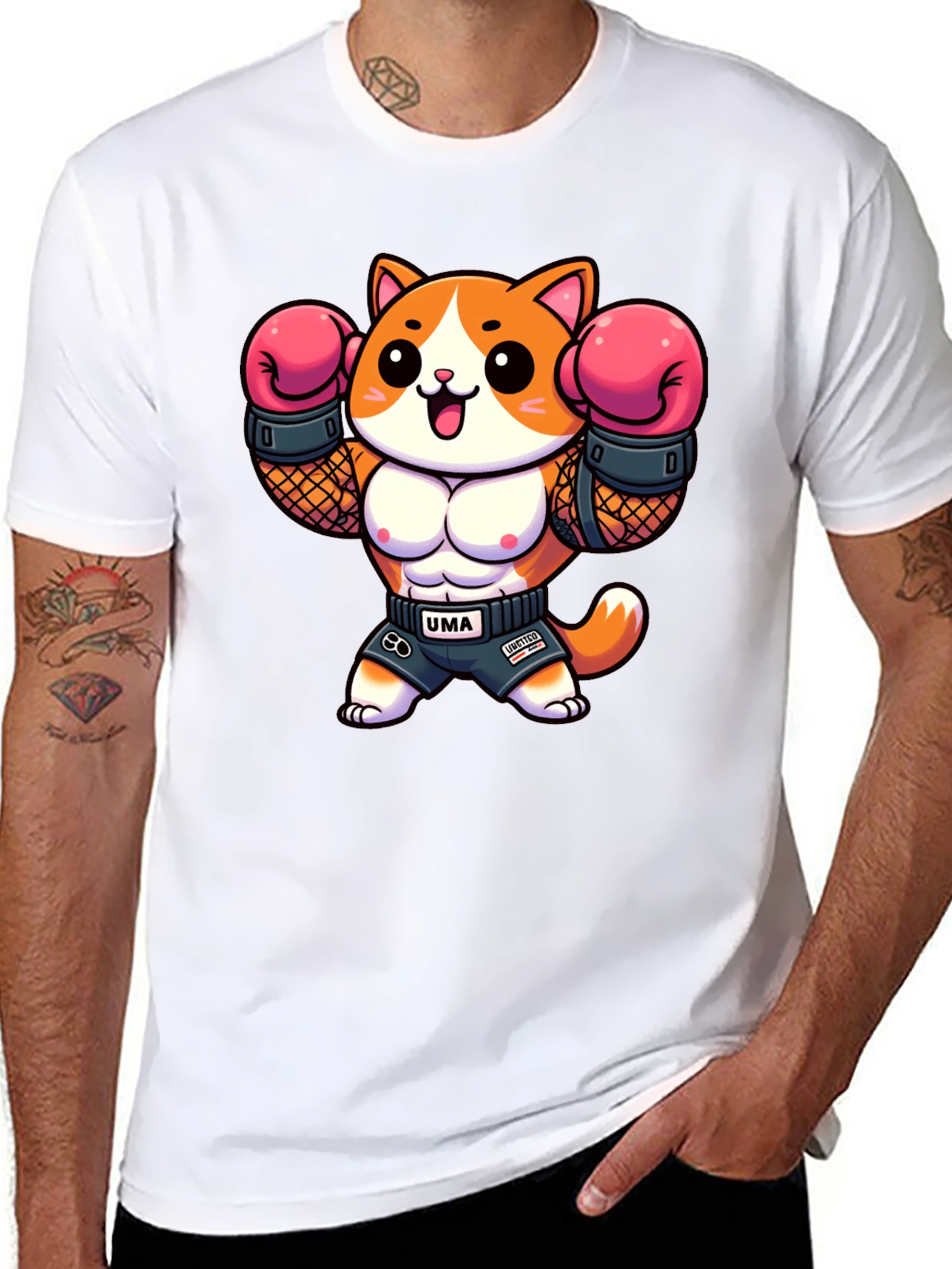 Funny Cartoon Cat Boxer Graphic Tee