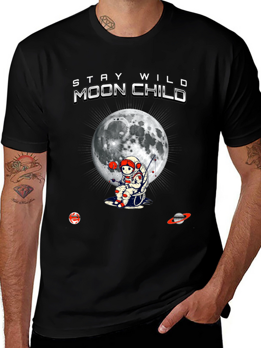 Stay Wild Moon Child Graphic Tee - Black Cotton Blend