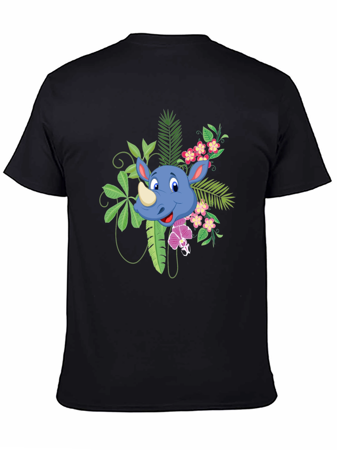 Tropical Rhino Graphic Tee - Black Casual Shirt