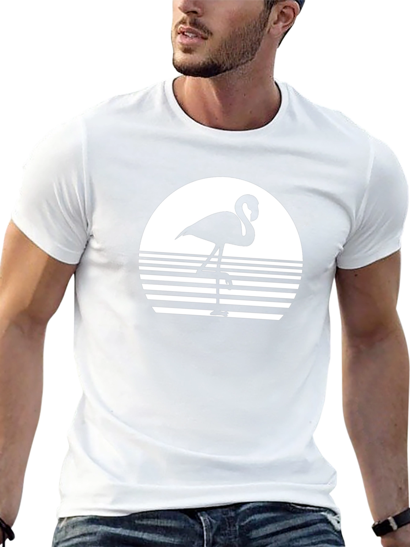Retro Flamingo Sunset Graphic Tee - Black