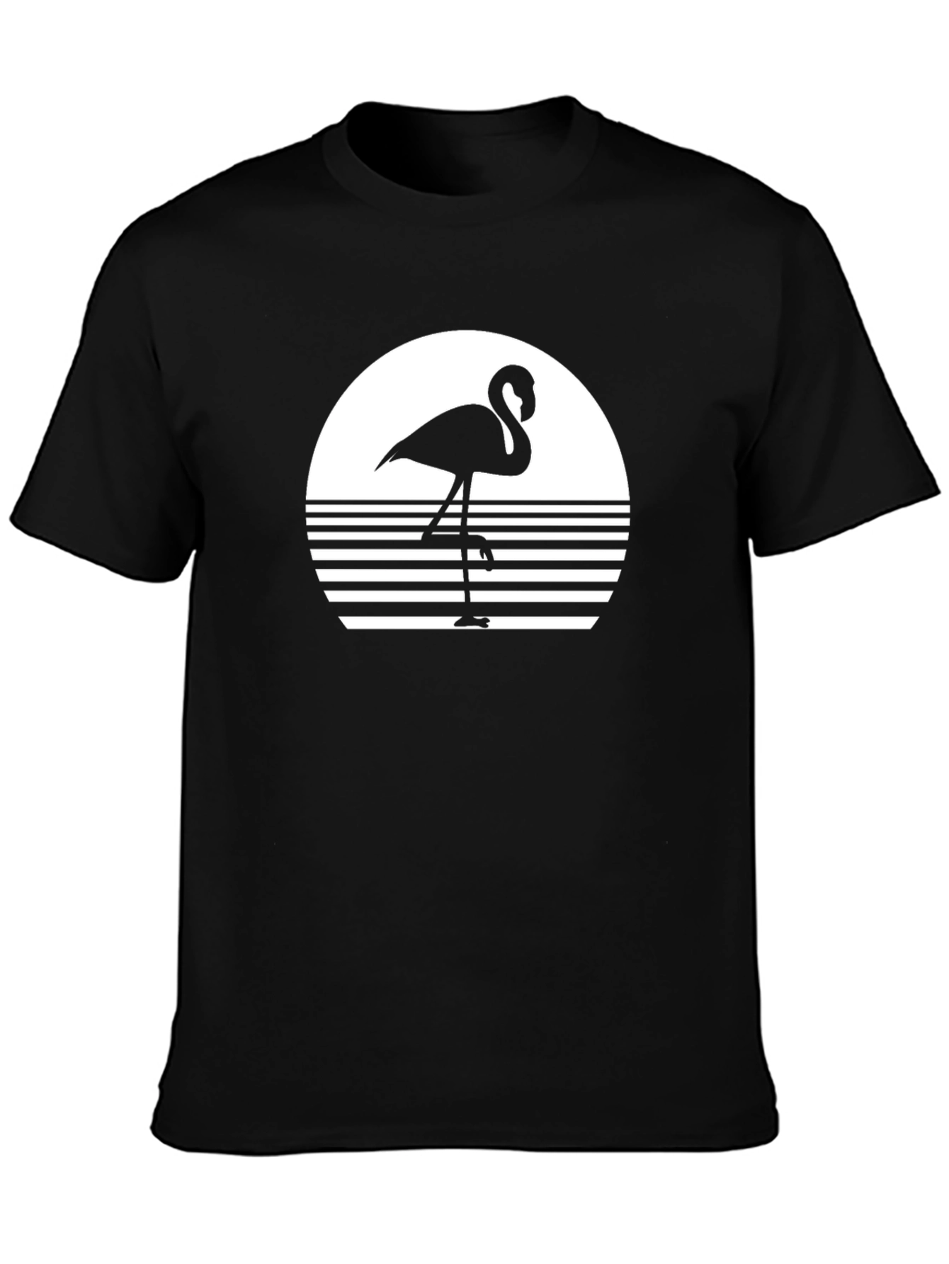 Retro Flamingo Sunset Graphic Tee - Black