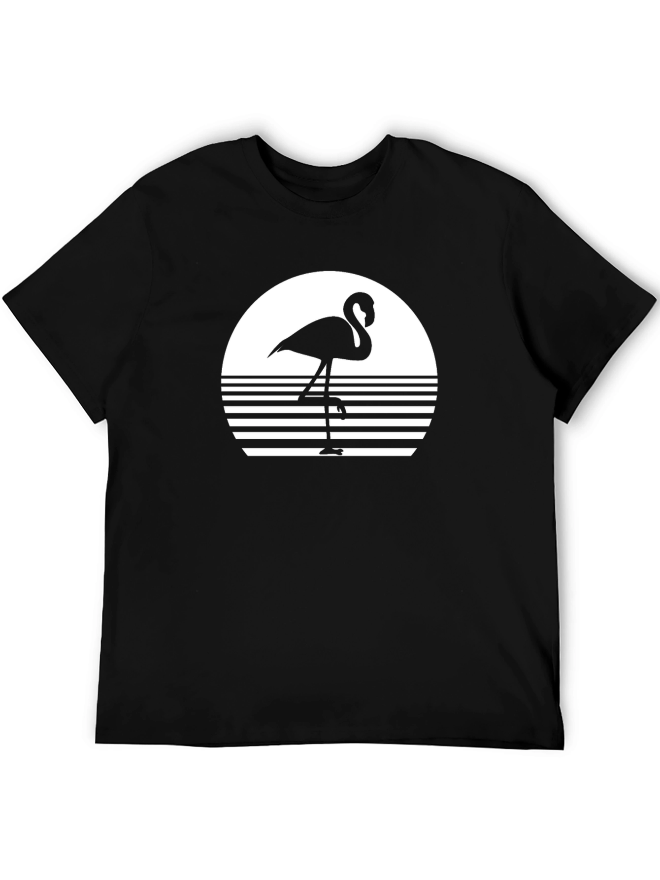 Retro Flamingo Sunset Graphic Tee - Black