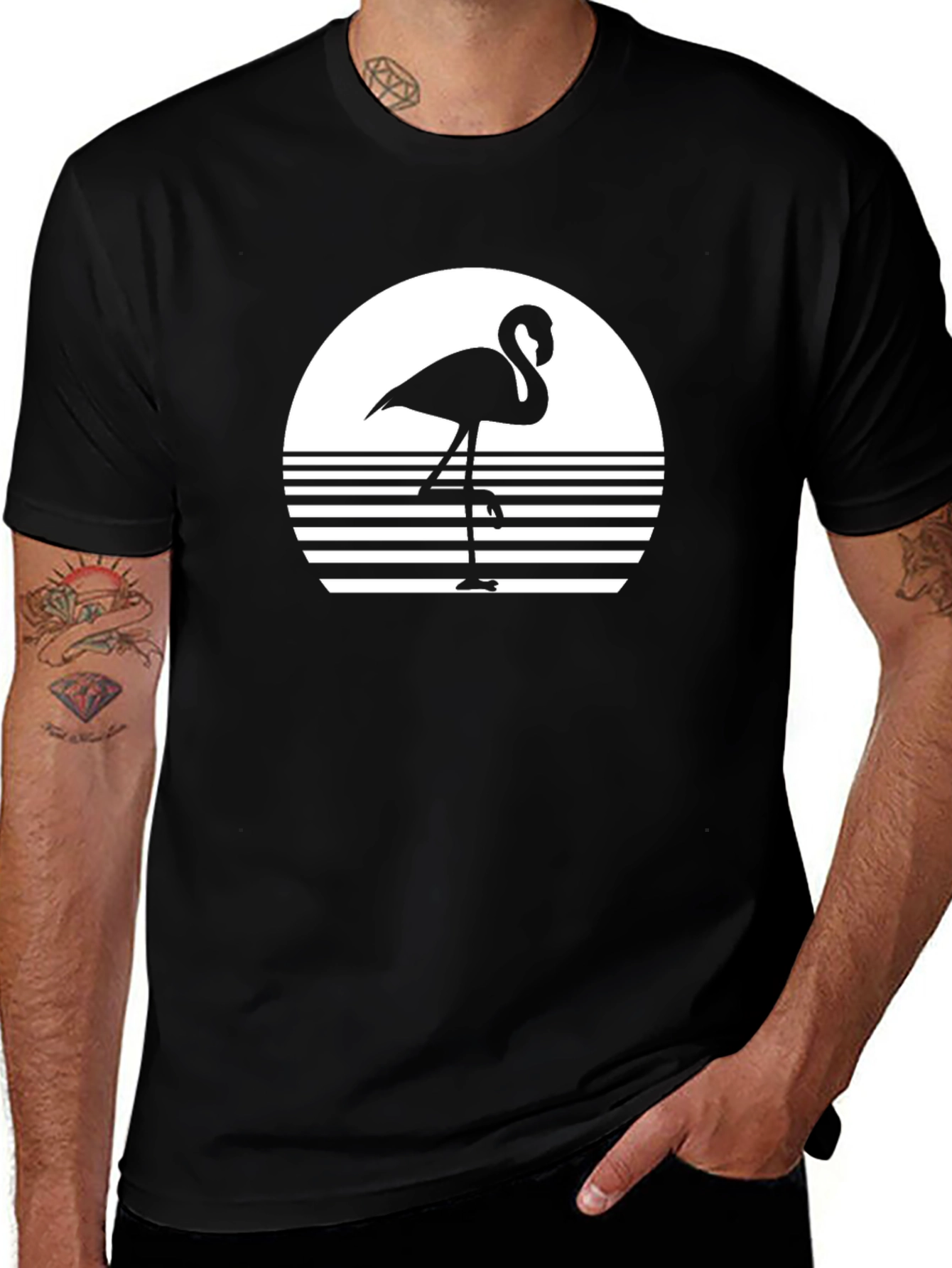 Retro Flamingo Sunset Graphic Tee - Black
