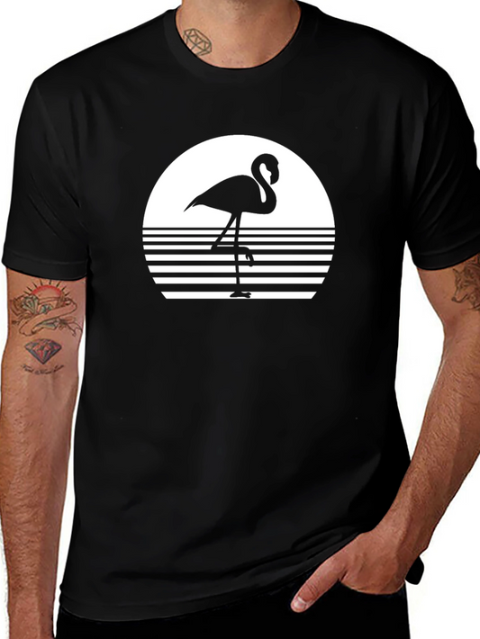 Retro Flamingo Sunset Graphic Tee - Black