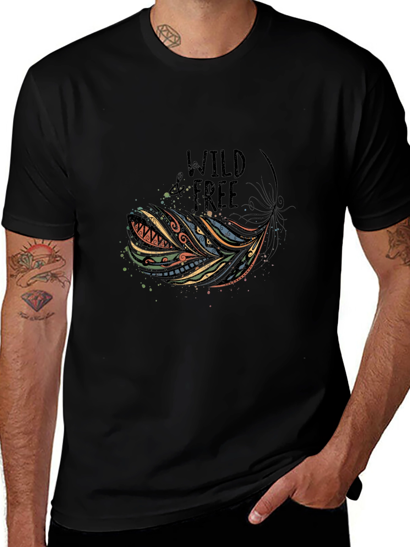 Wild and Free Feather Graphic Tee - Black
