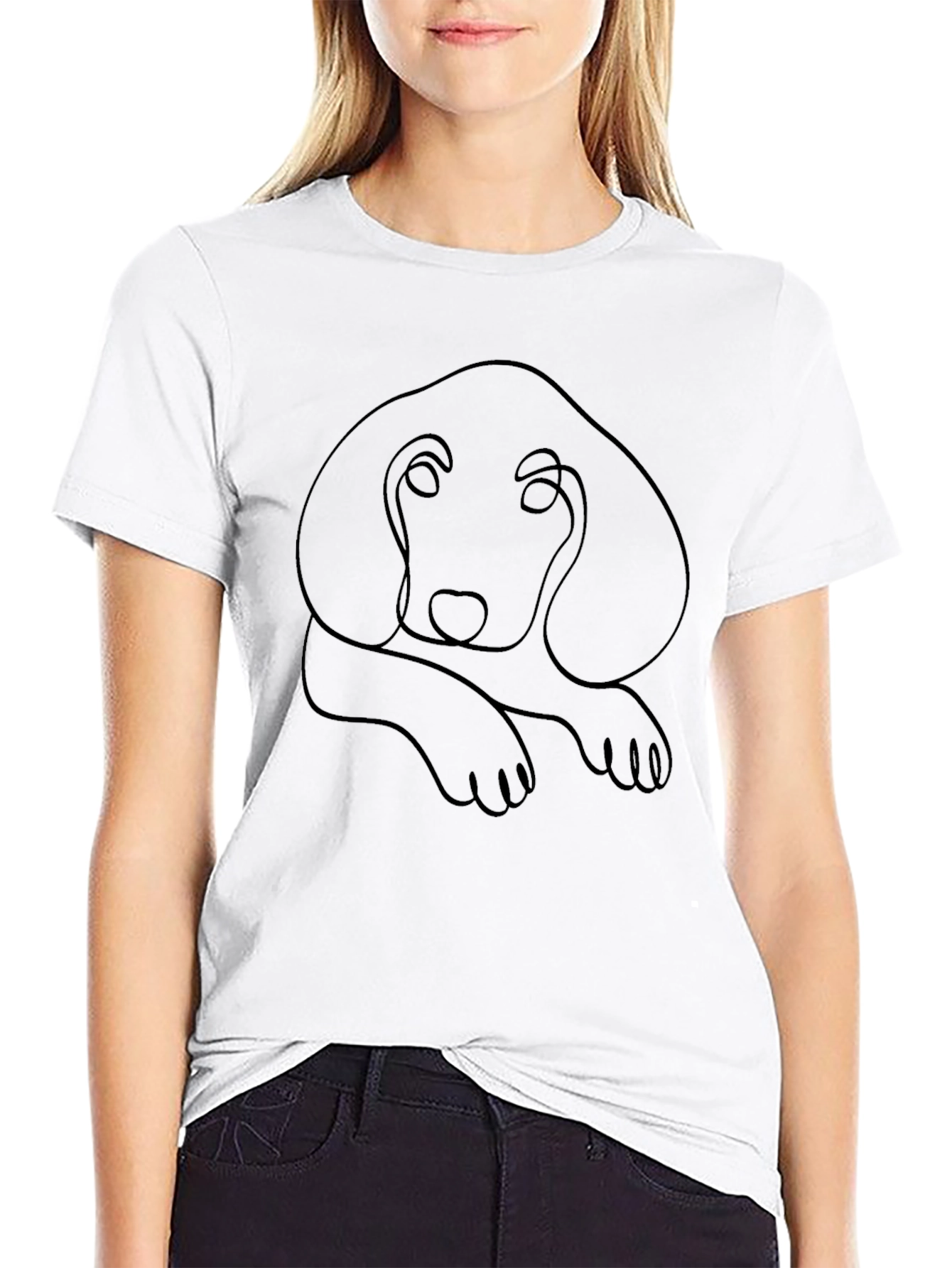 Minimalist Dog Line Art Black T-Shirt