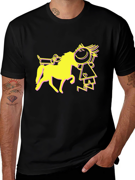 Funky Horse & Girl Tee - Graphic Black T-Shirt