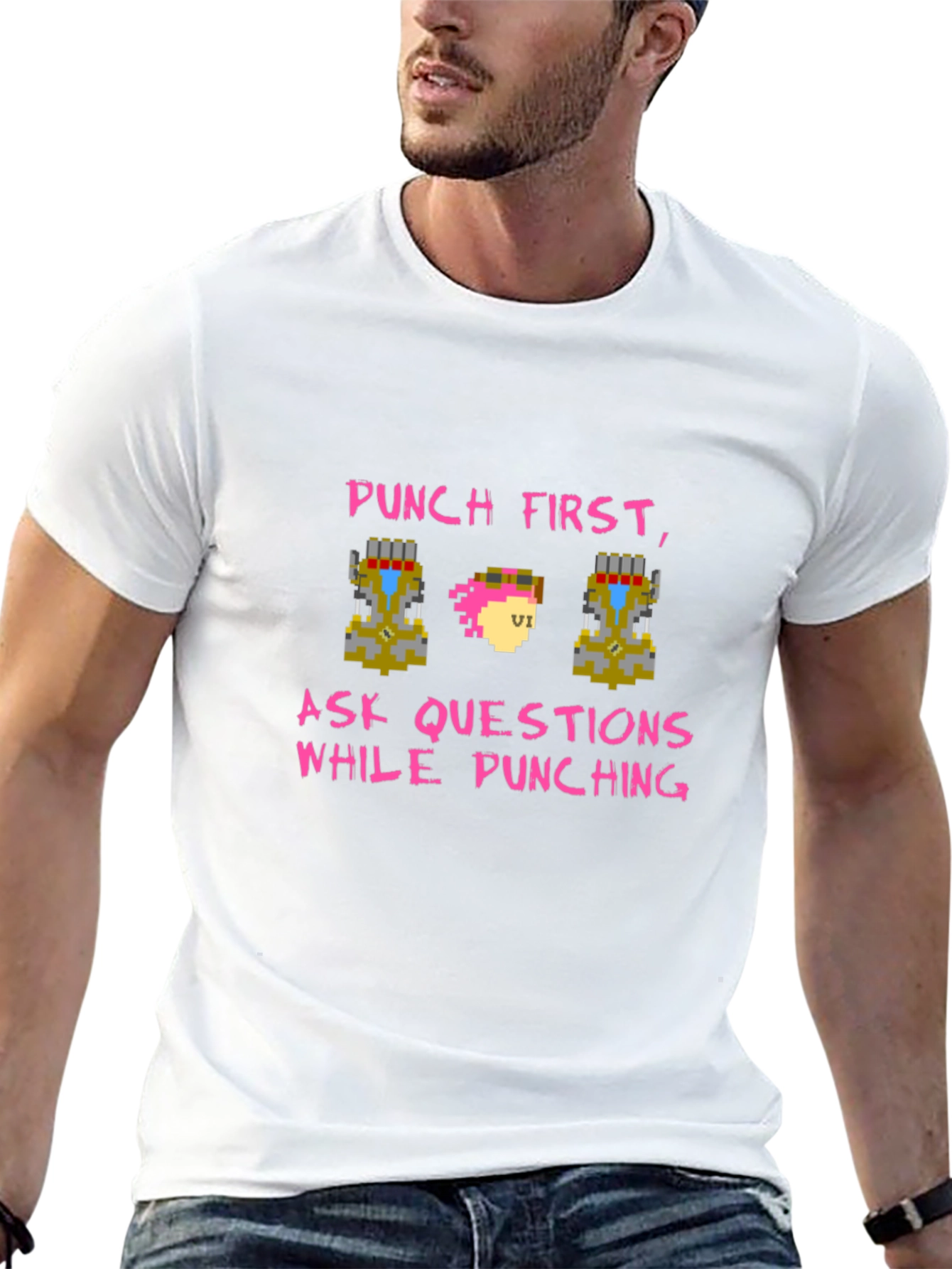 Punch First Pixel Art Tee - Gamer Style