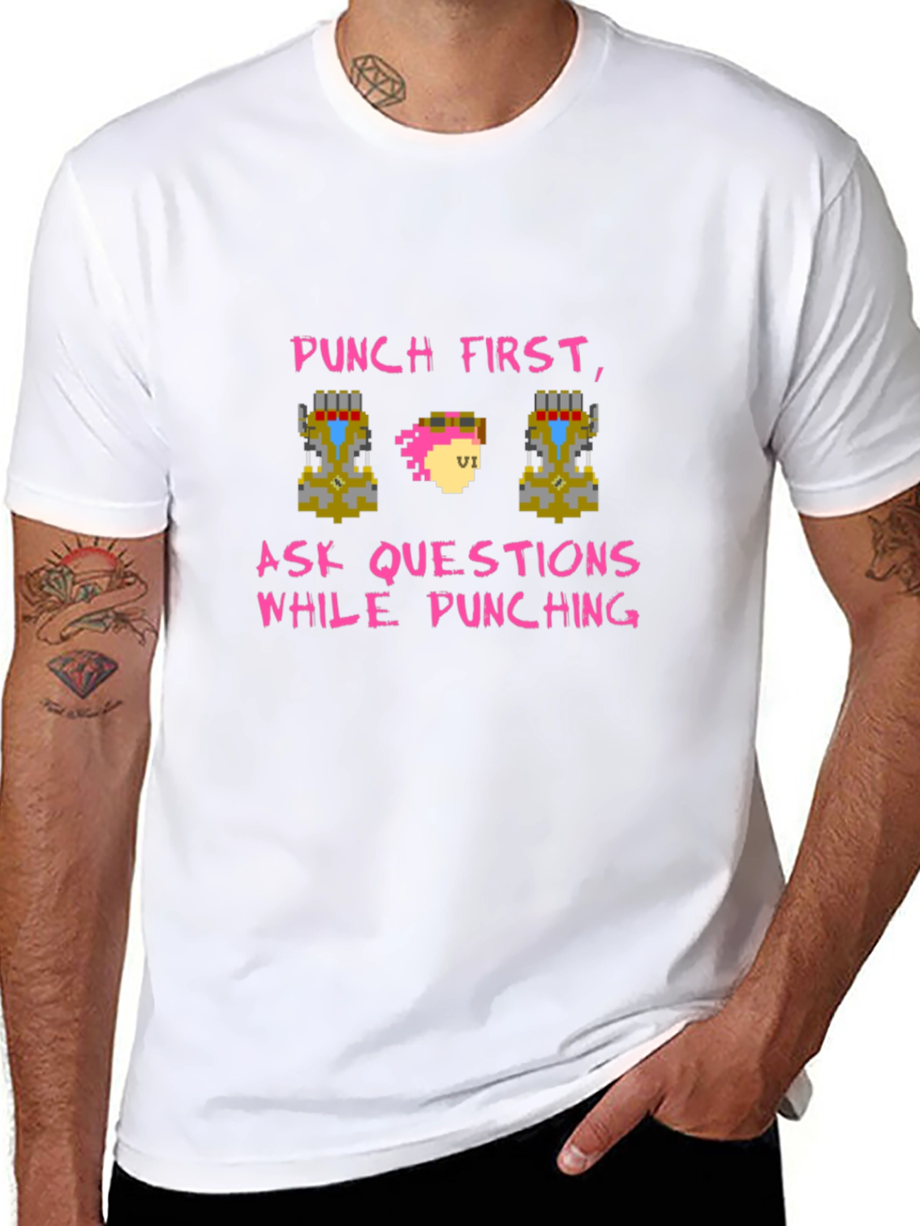 Punch First Pixel Art Tee - Gamer Style